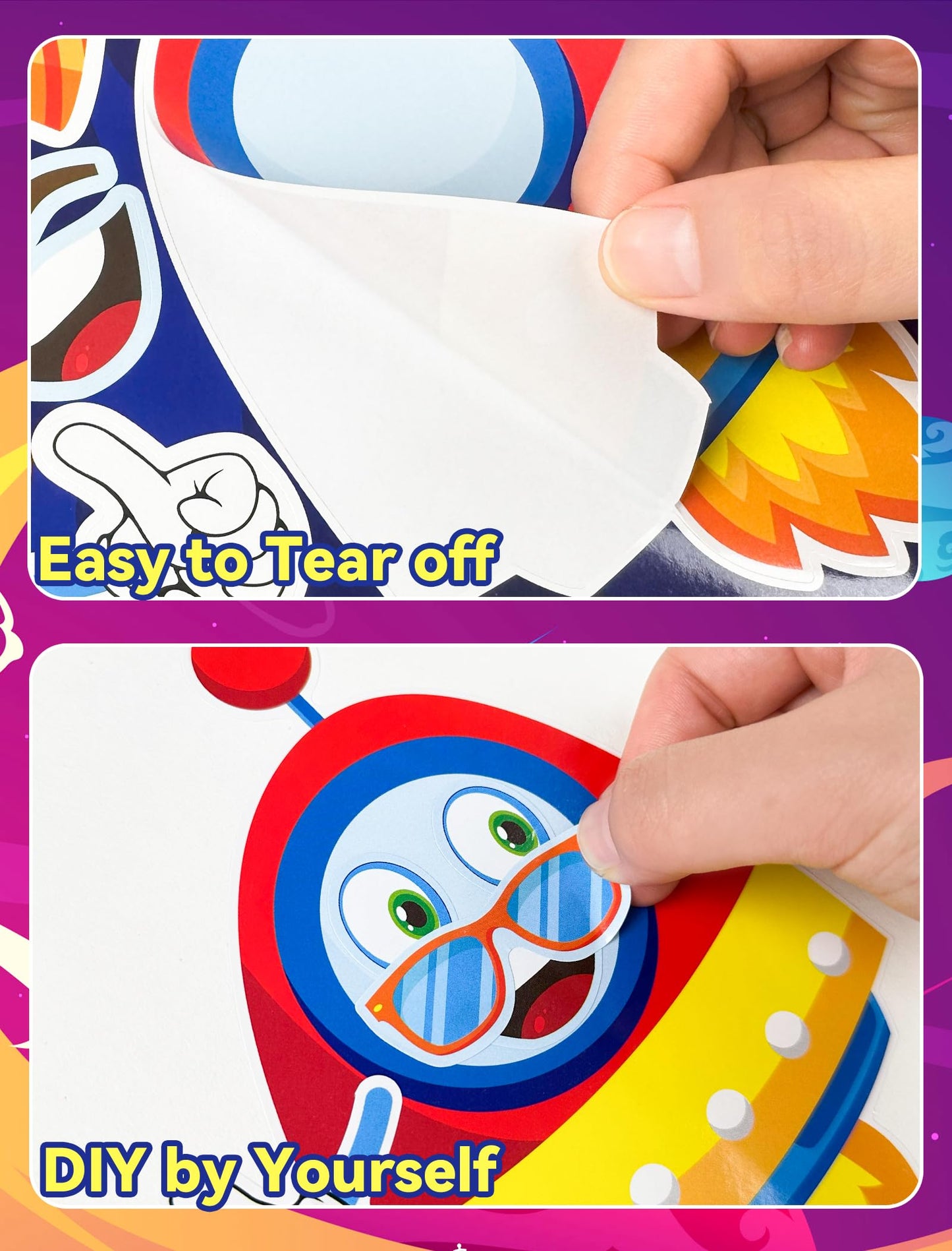 Ozepao 36 Pcs Outer Space Make-A-Face Sticker Sheets | Space Party Favors & Crafts