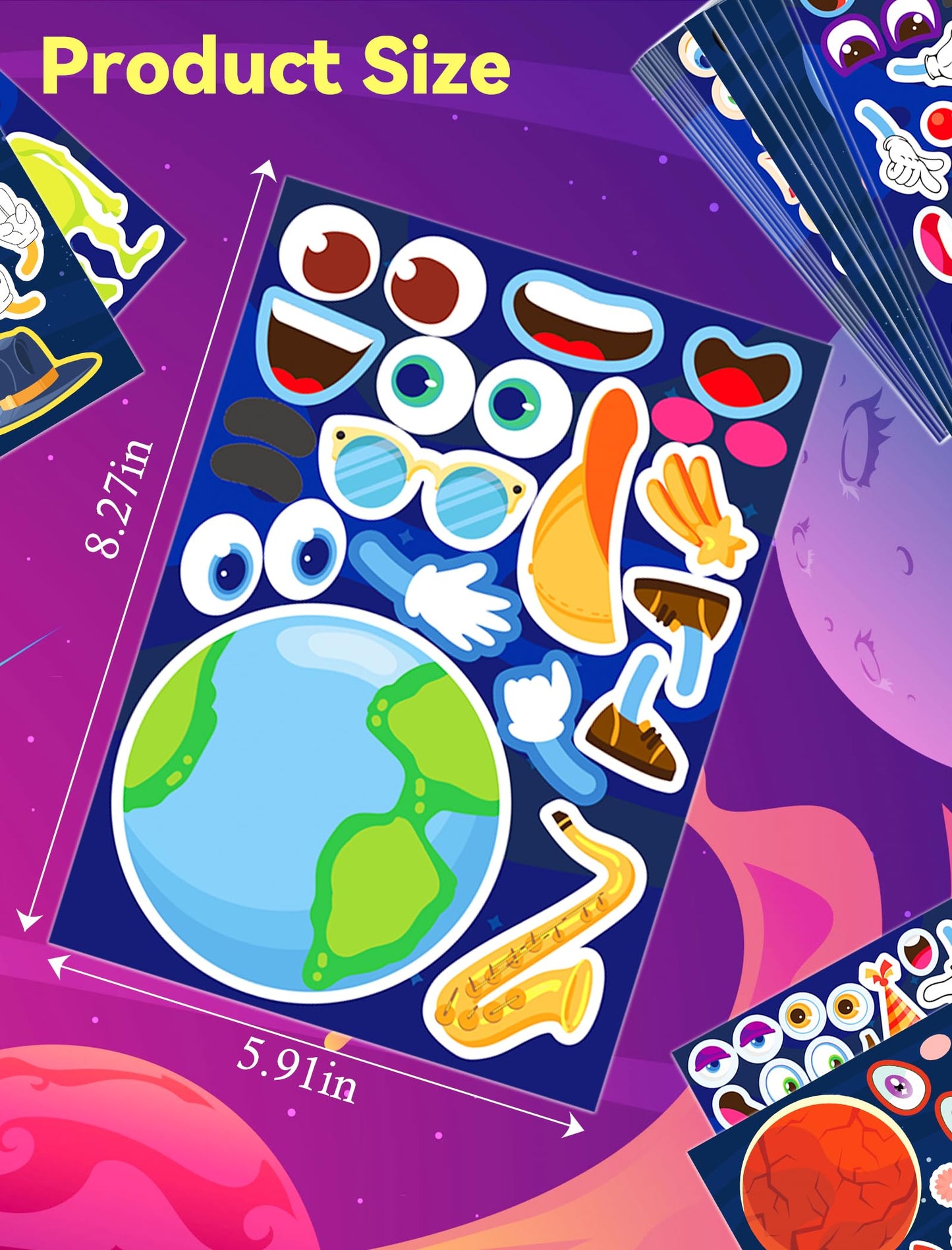 Ozepao 36 Pcs Outer Space Make-A-Face Sticker Sheets | Space Party Favors & Crafts