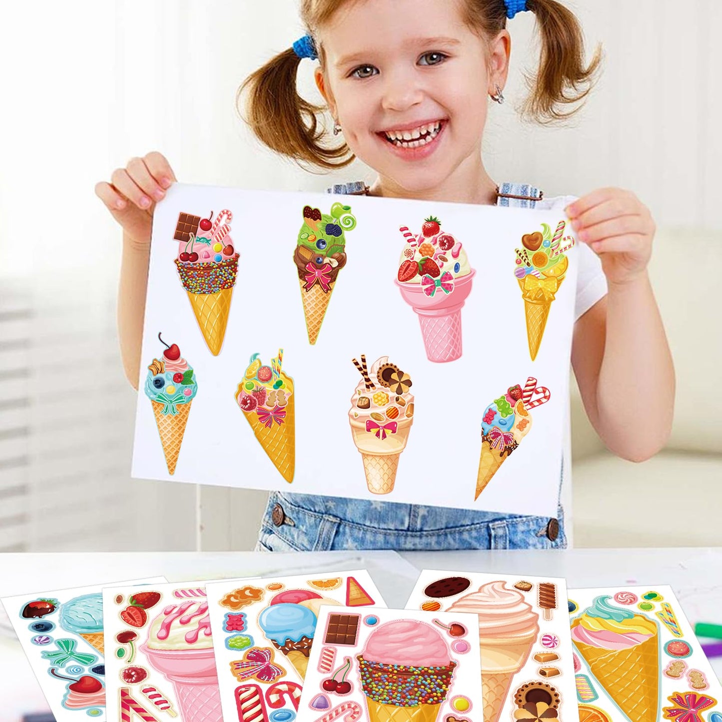 Ozepao 32 Sheets Ice Cream Stickers for Kids | Make a Face Party Decorations & Favors