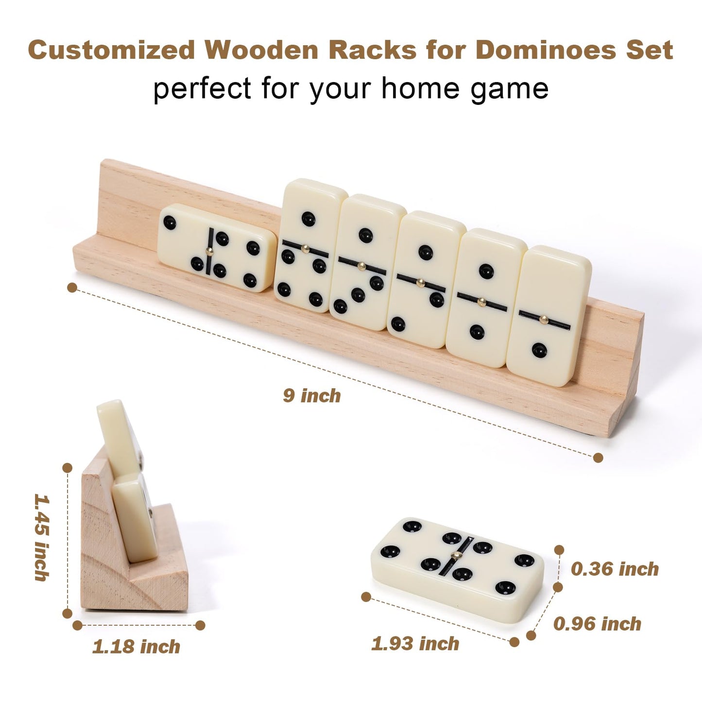 OZFRHO Dominoes Set for Adults — 28 Tiles, 4 Wooden Racks, Travel-Ready
