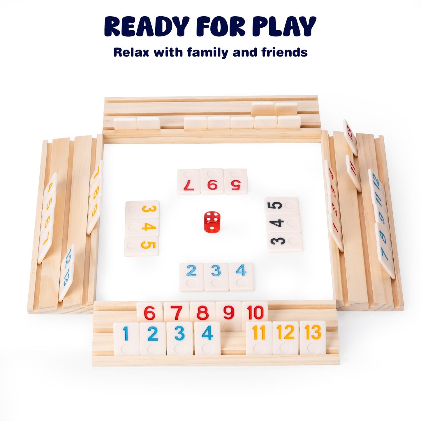 OZFRHO Rummy Cube Game Set - 106 Tiles, 4 Wooden Racks, Portable Case | Family Travel Board Game