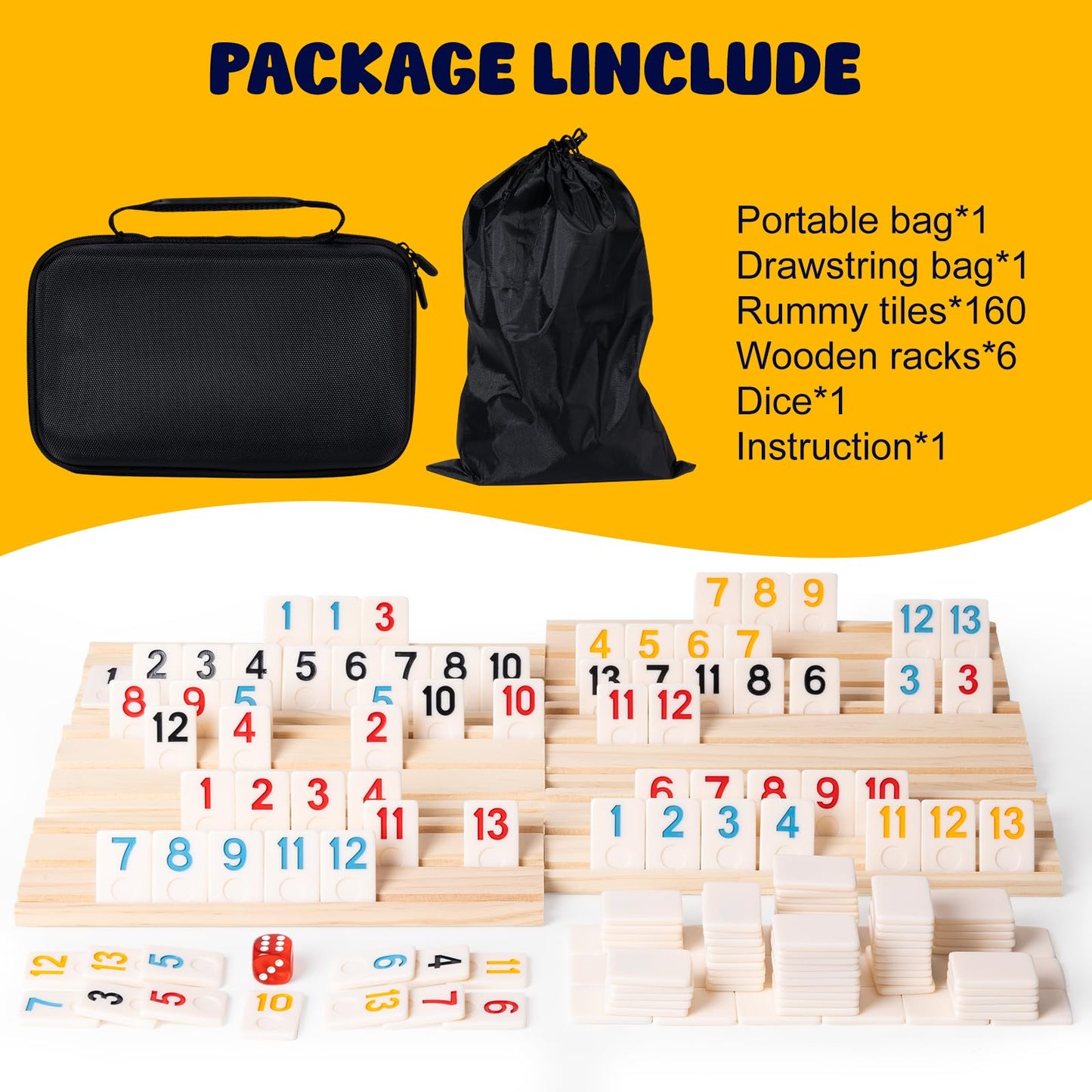OZFRHO Rummy Cube Game Set – 6 Players, 160 Tiles, Travel Case