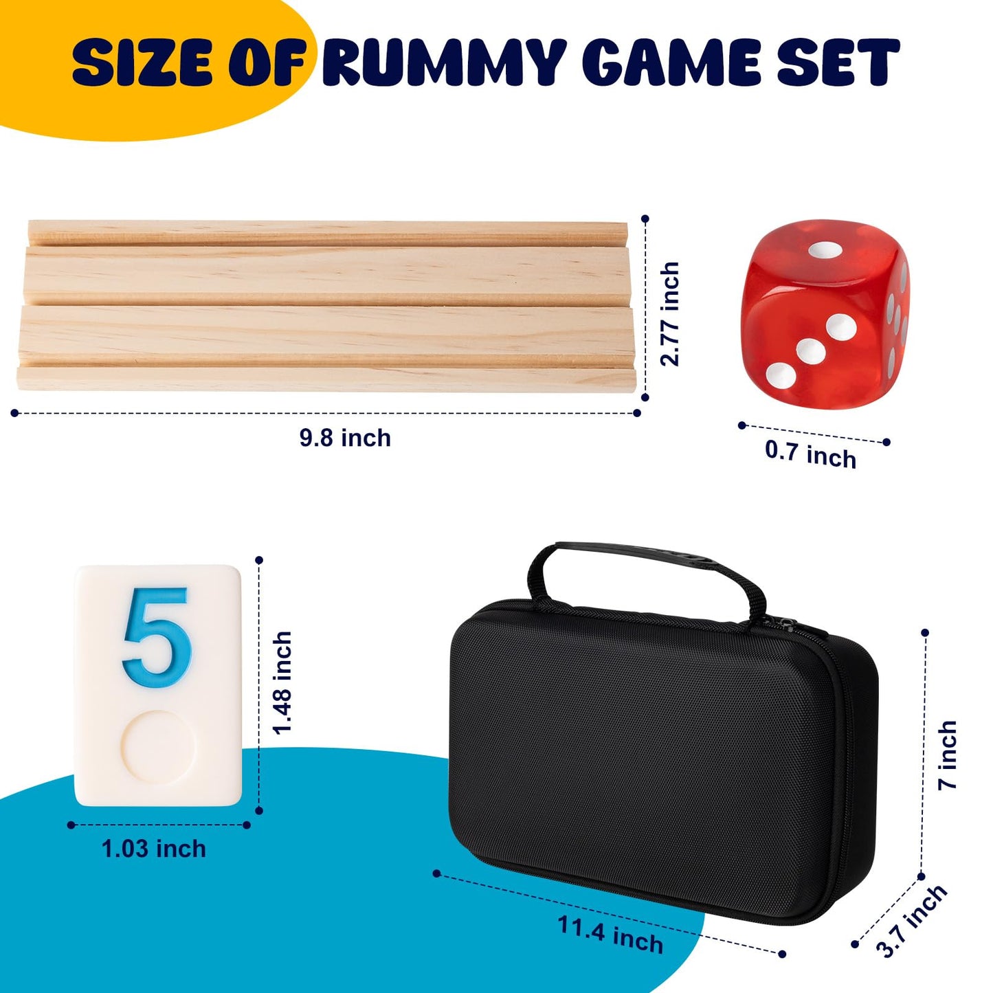 OZFRHO Rummy Cube Game Set - 106 Tiles, 4 Wooden Racks, Portable Case | Family Travel Board Game
