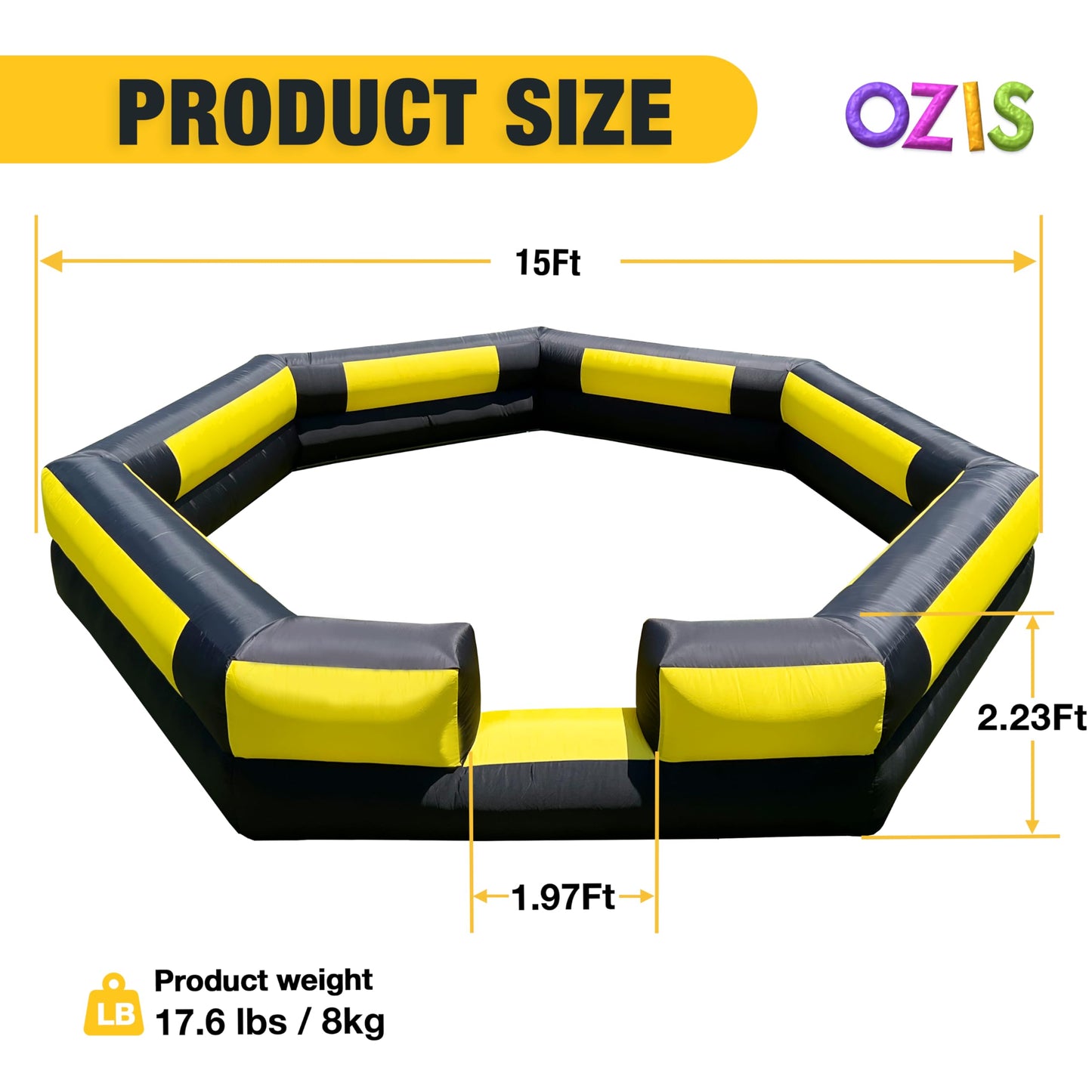 OZIS Gaga Ball Pit Inflatable 15FT – Built-in Blower, Easy Setup, Portable Indoor/Outdoor