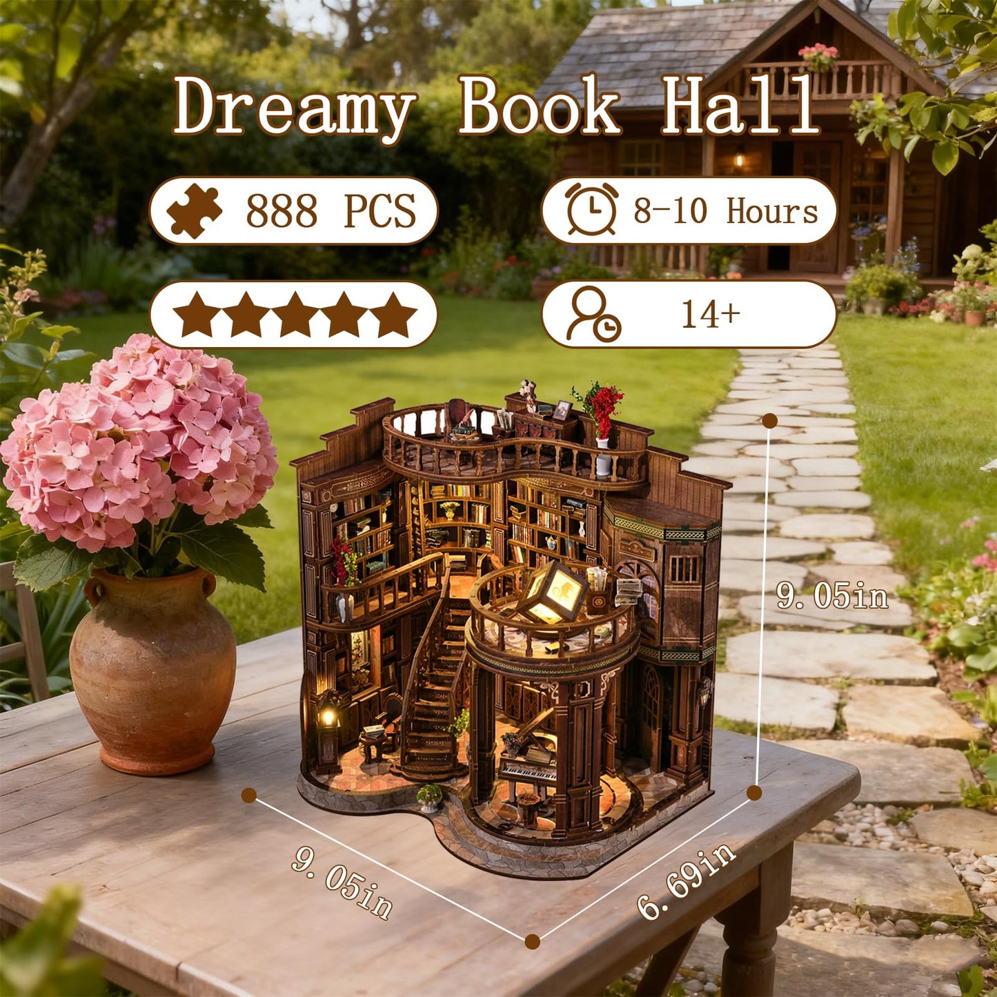 OZJAY Book Nook Kit — DIY Miniature Library for Shelves with Touch LED Glow