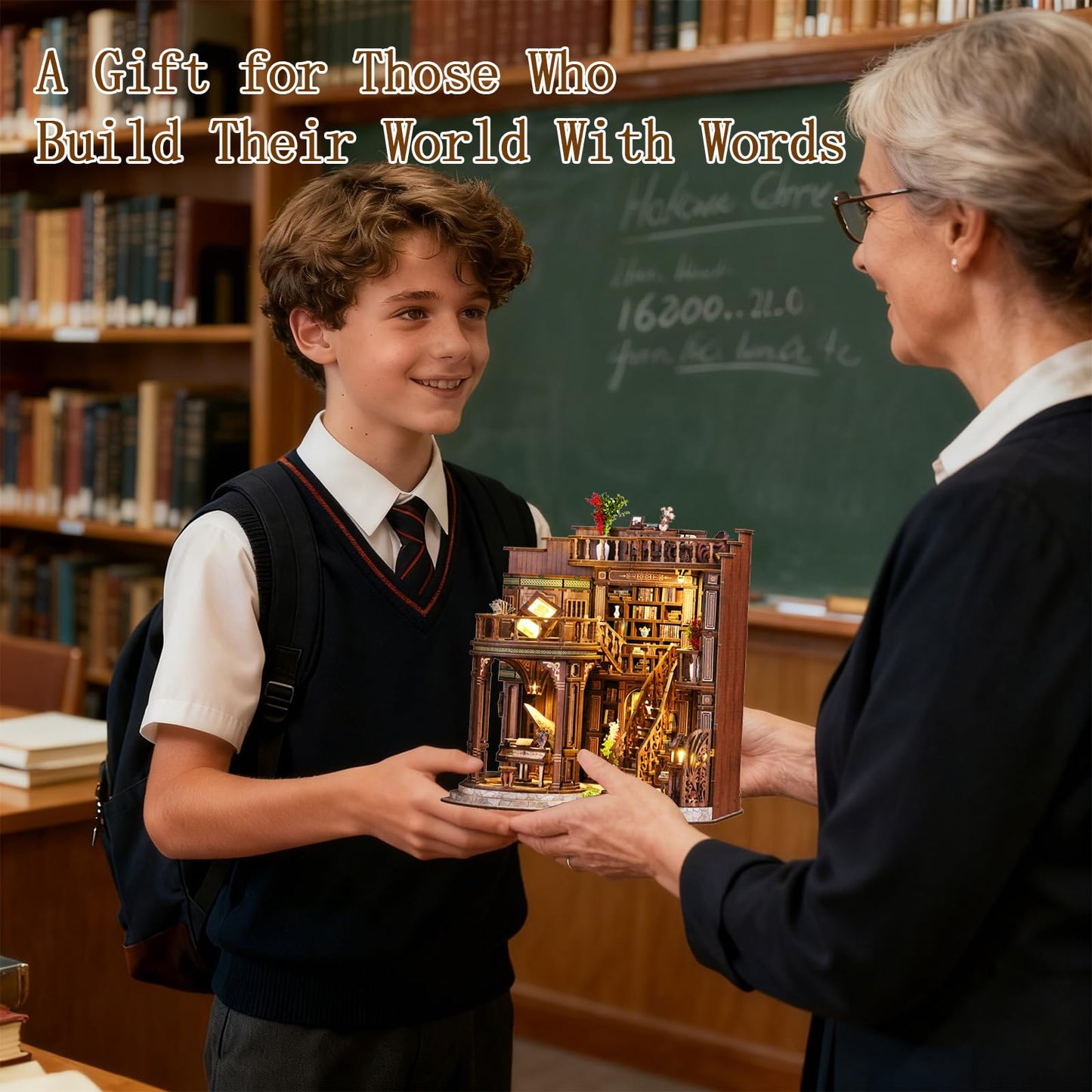 OZJAY Book Nook Kit — DIY Miniature Library for Shelves with Touch LED Glow