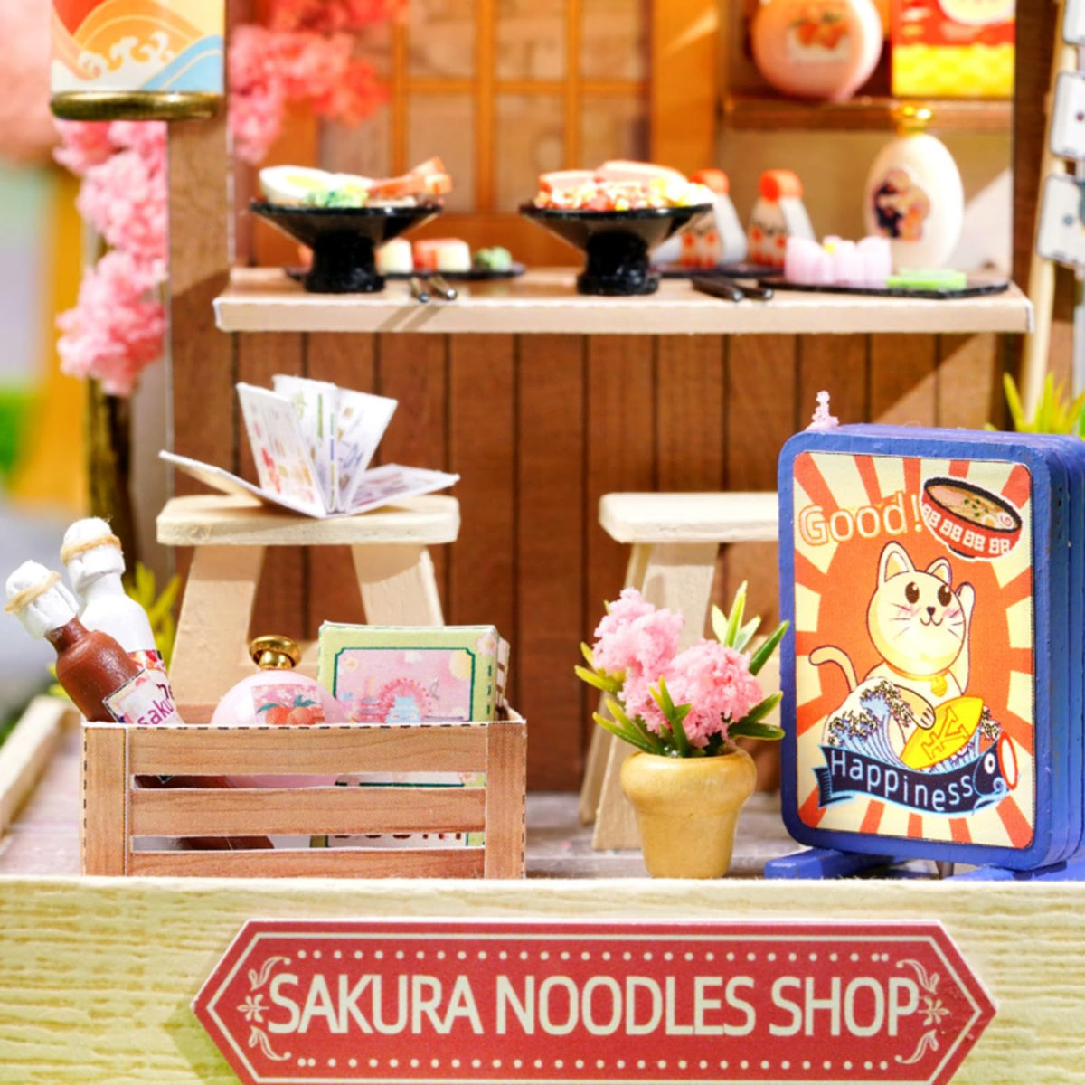 OZJAY DIY Miniature House Kit 1:24 — Sakura Noodle Shop with Dust Proof Cover