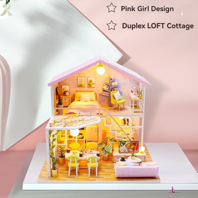 OZJAY DIY Miniature House Kit with LED & Furniture – Build Your Dollhouse