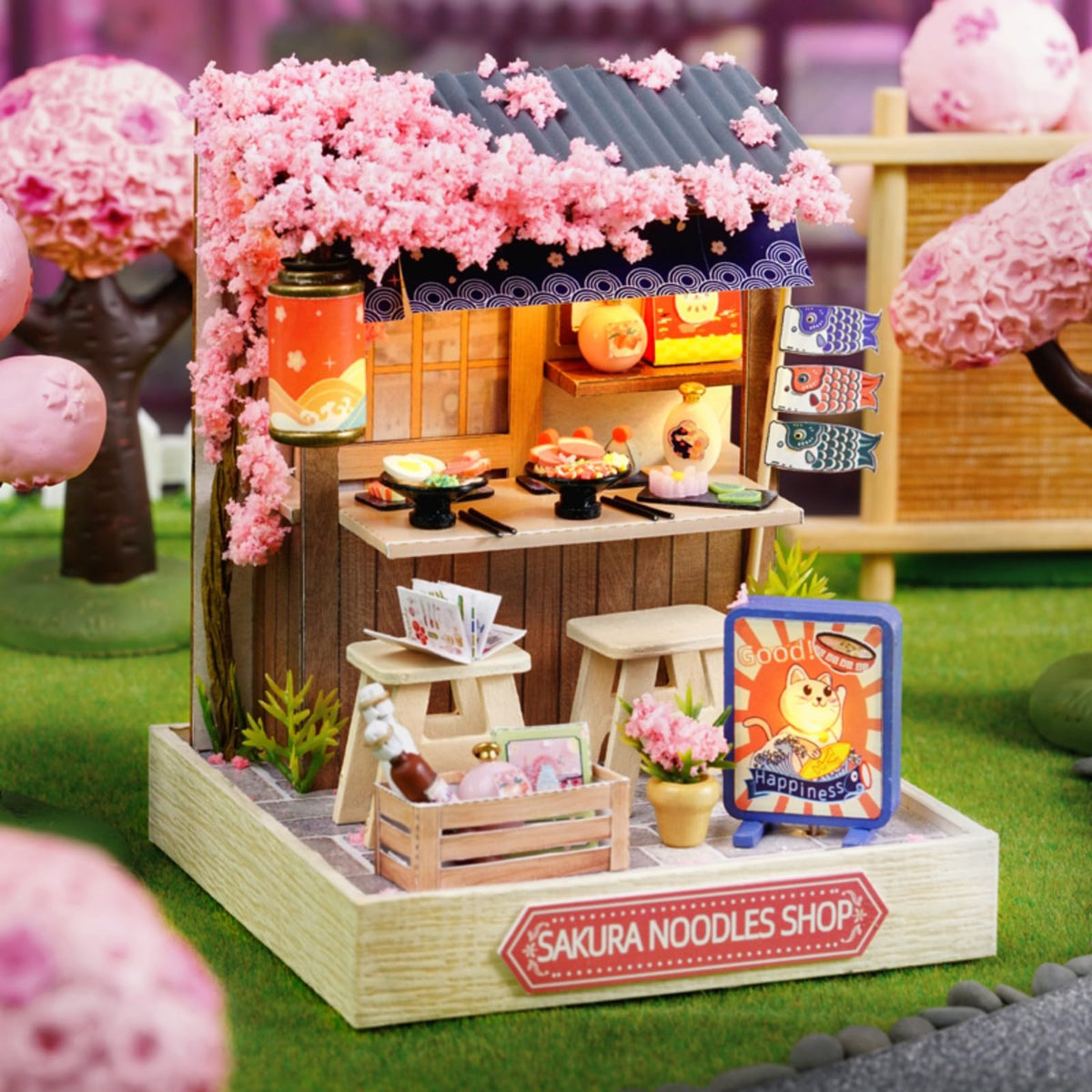 OZJAY DIY Miniature House Kit 1:24 — Sakura Noodle Shop with Dust Proof Cover