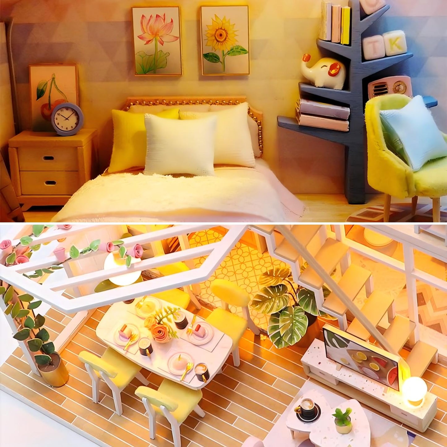 OZJAY DIY Miniature House Kit with LED & Furniture – Build Your Dollhouse