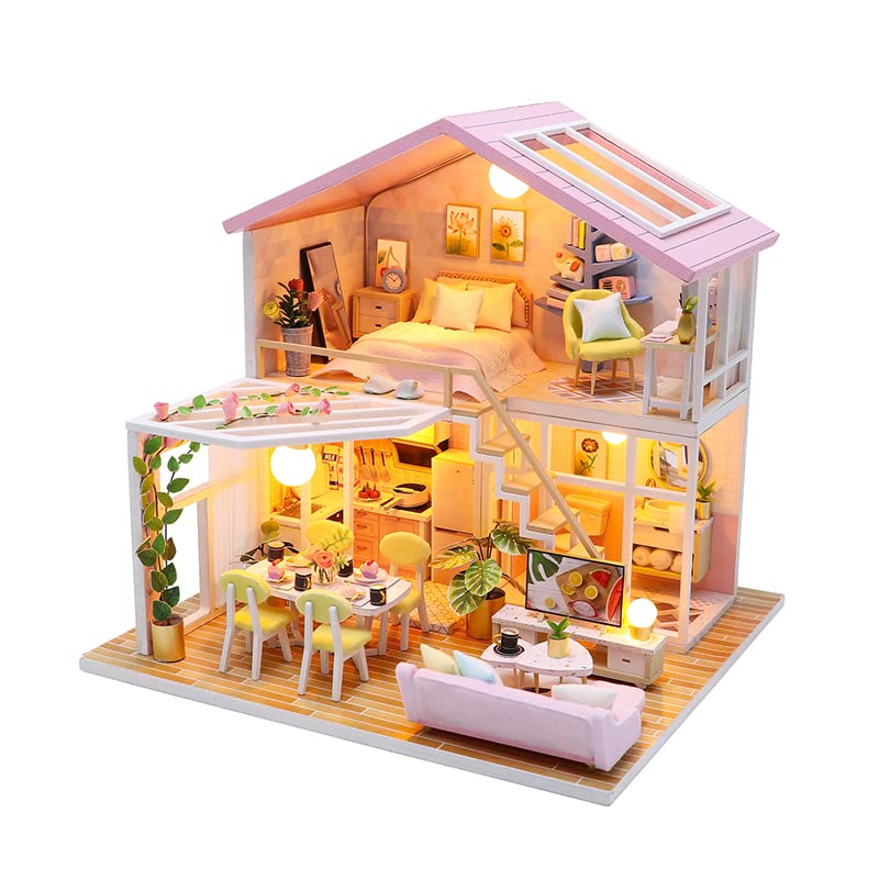 OZJAY DIY Miniature House Kit with LED & Furniture – Build Your Dollhouse