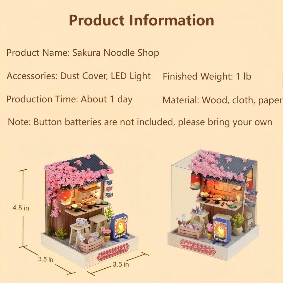 OZJAY DIY Miniature House Kit 1:24 — Sakura Noodle Shop with Dust Proof Cover