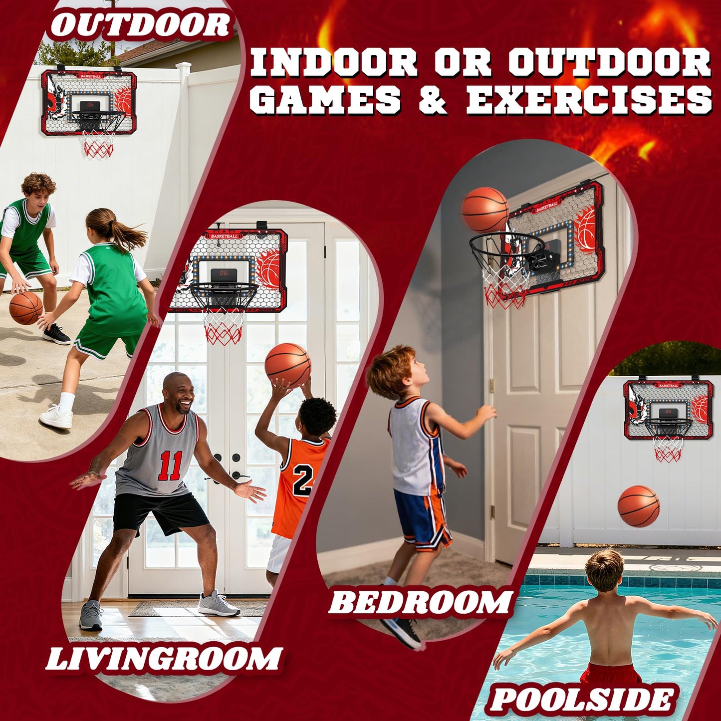 OZMI Over-The-Door Indoor Basketball Hoop for Kids – LED Scoreboard, Slam Dunk Rim, Easy Setup