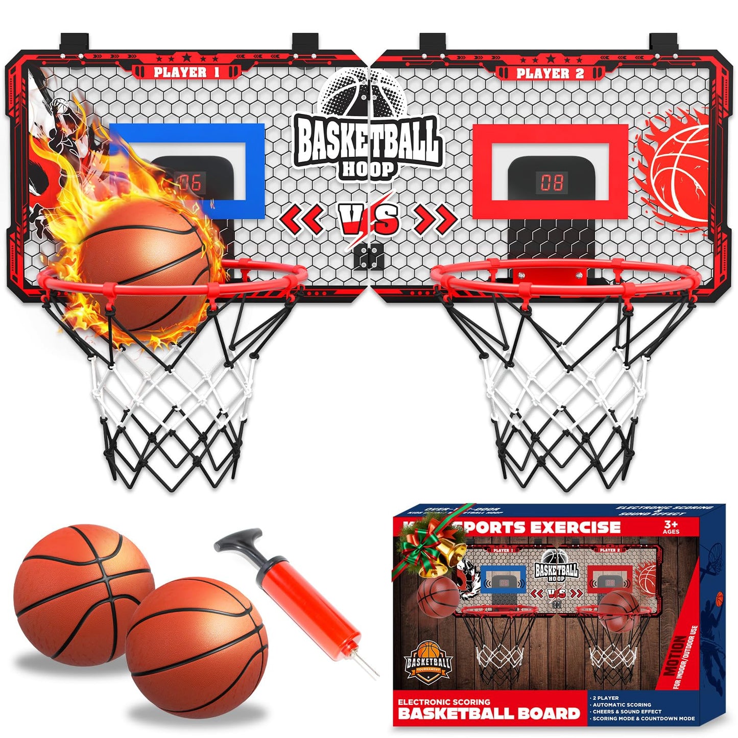OZMI Double Player Indoor Door Basketball Hoop with LED Scoreboard | 2 Modes