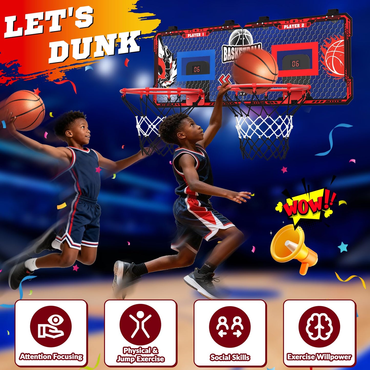OZMI Double Player Indoor Door Basketball Hoop with LED Scoreboard | 2 Modes