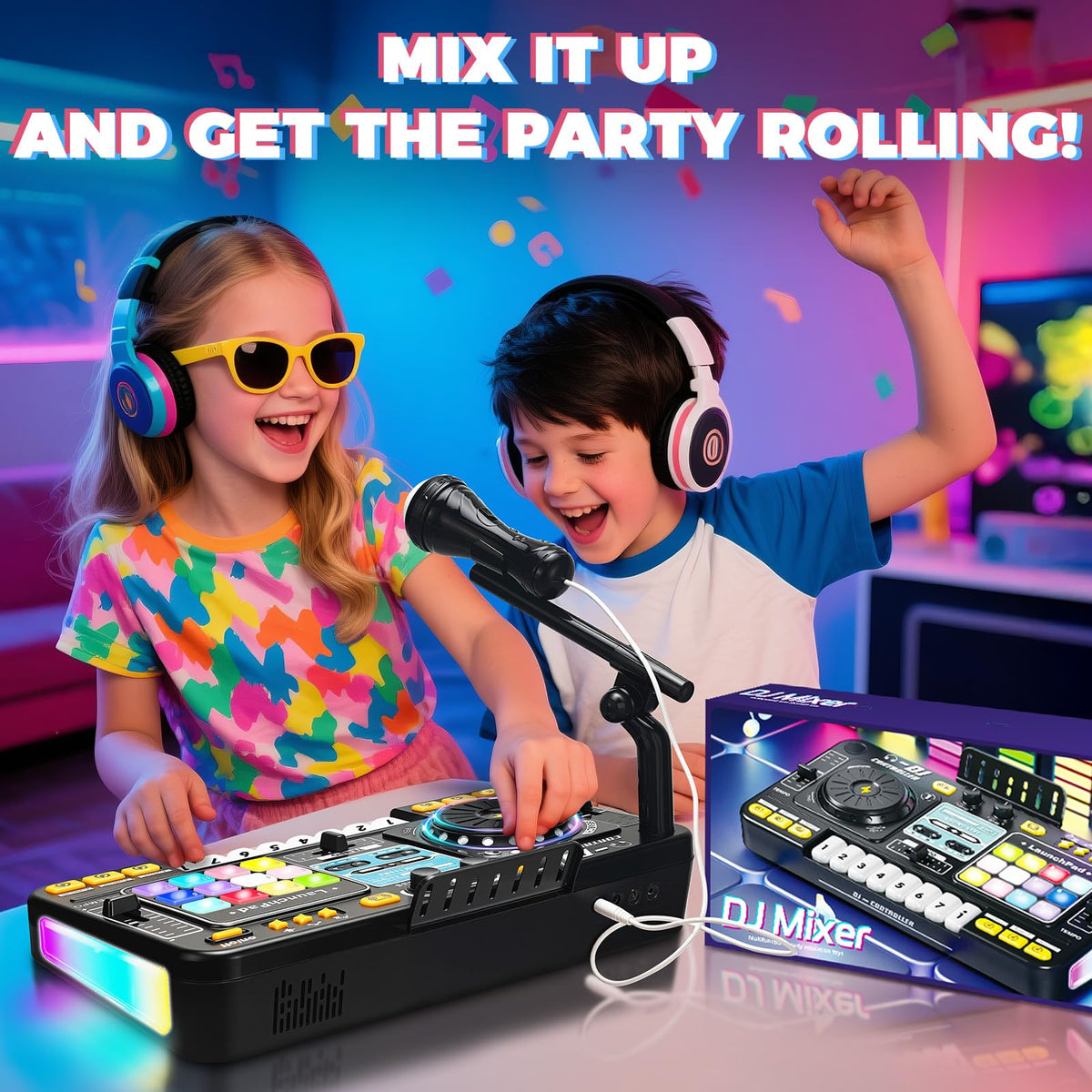 OZMI Kids DJ Music Mixer Table Set – 100+ Sounds, Piano Keys, Disco Lights, Rechargeable