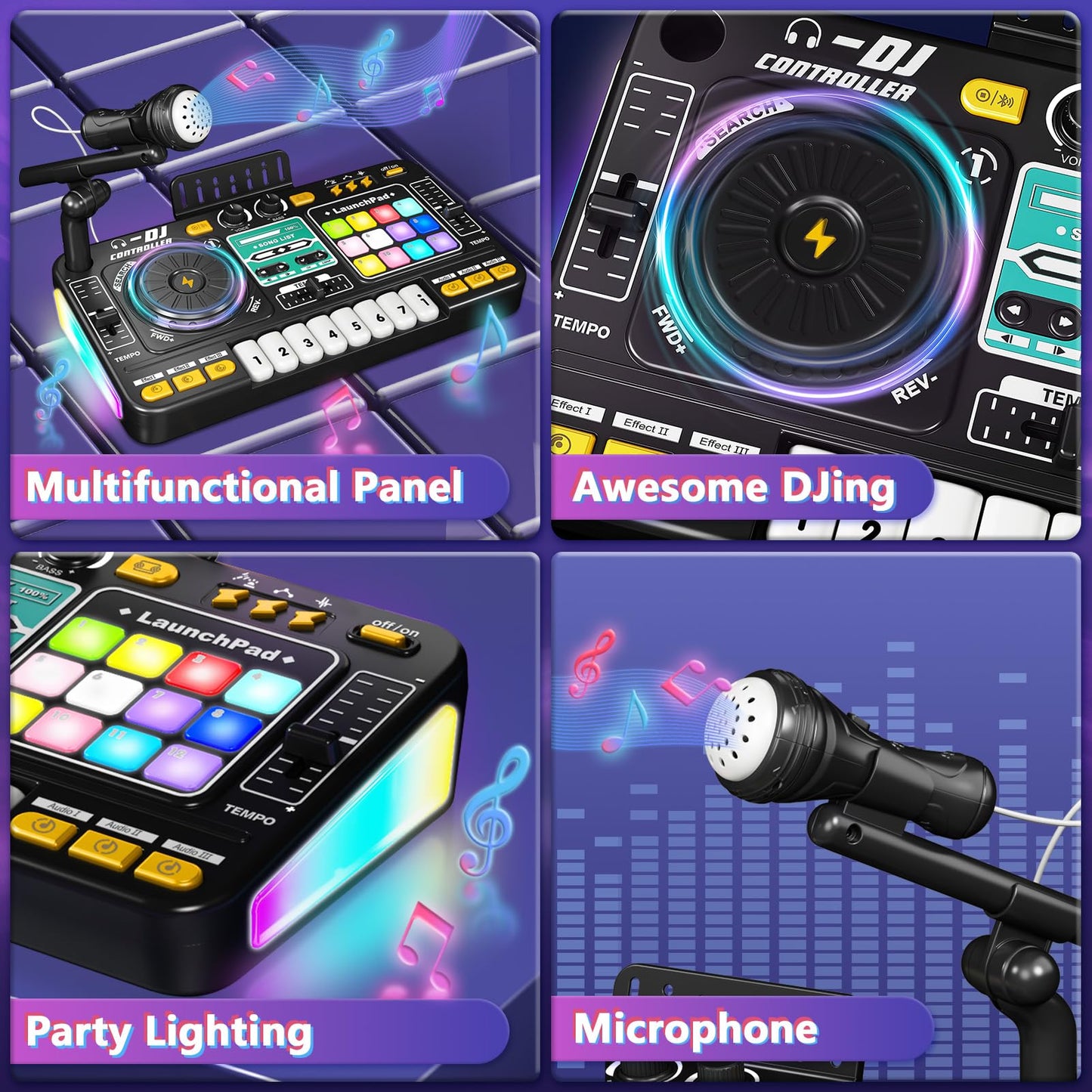 OZMI Kids DJ Music Mixer Table Set – 100+ Sounds, Piano Keys, Disco Lights, Rechargeable