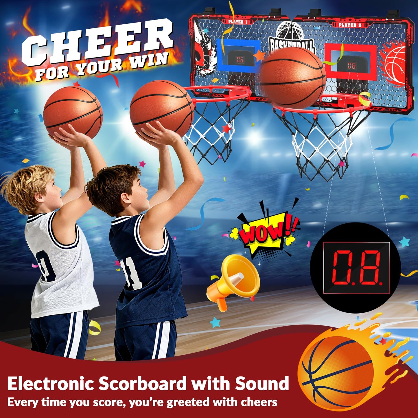 OZMI Double Player Indoor Door Basketball Hoop with LED Scoreboard | 2 Modes