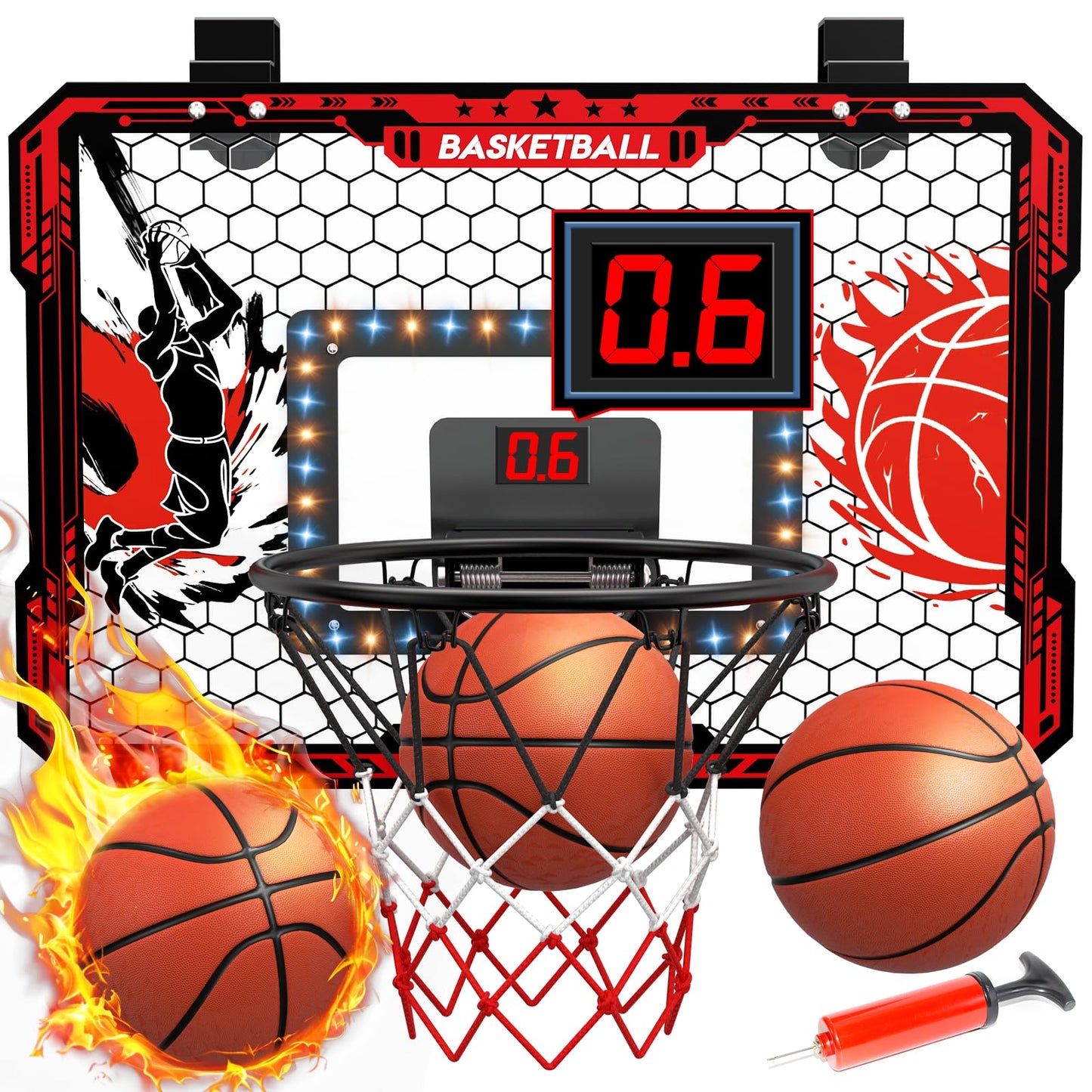 OZMI Over-The-Door Indoor Basketball Hoop for Kids – LED Scoreboard, Slam Dunk Rim, Easy Setup