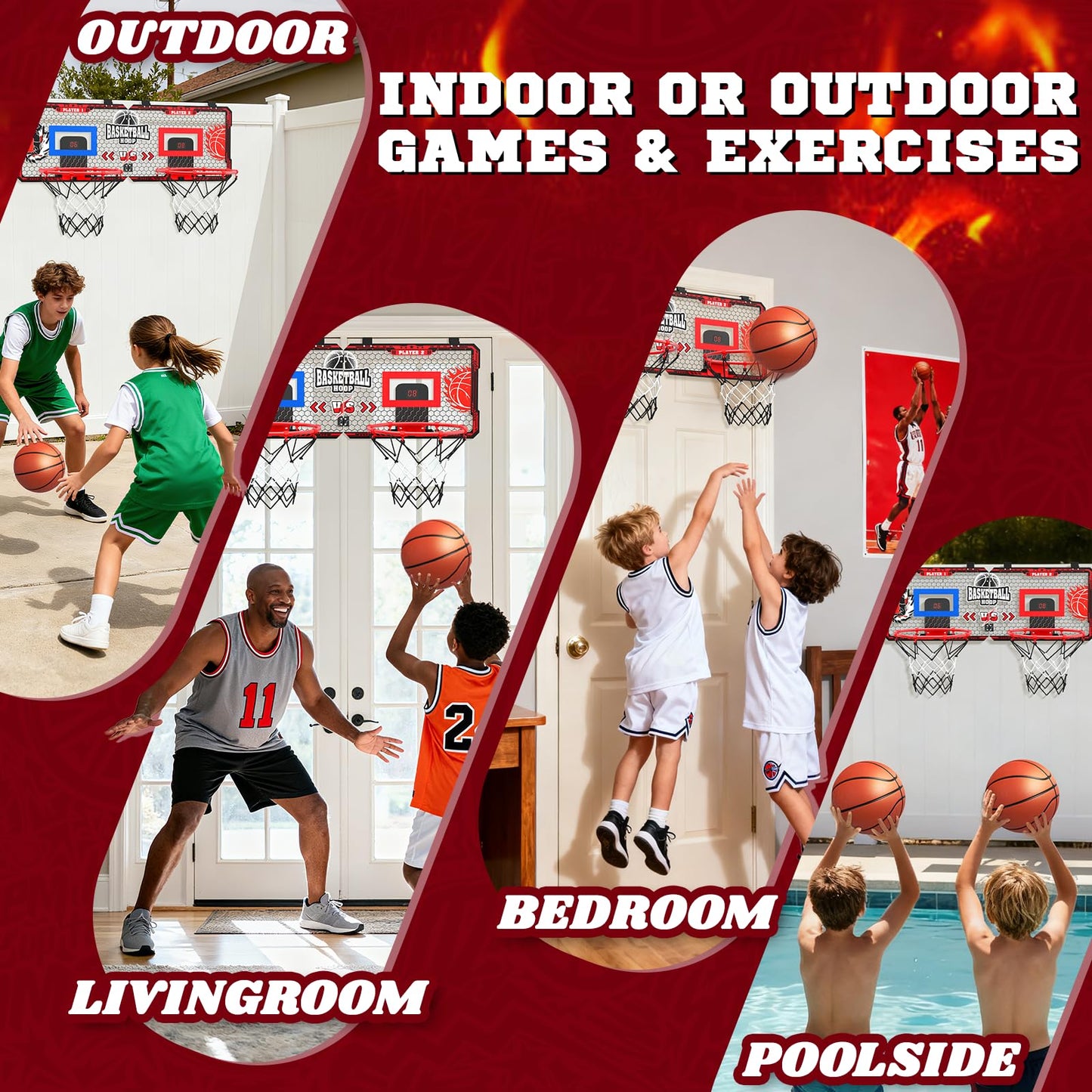 OZMI Double Player Indoor Door Basketball Hoop with LED Scoreboard | 2 Modes