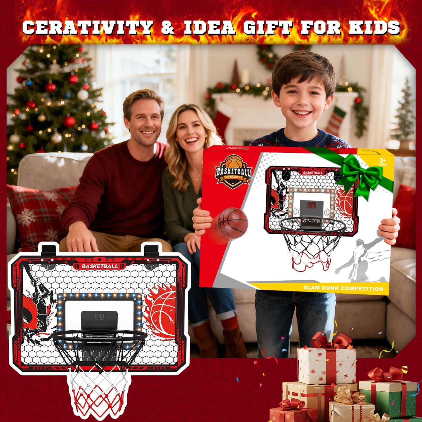 OZMI Over-The-Door Indoor Basketball Hoop for Kids – LED Scoreboard, Slam Dunk Rim, Easy Setup