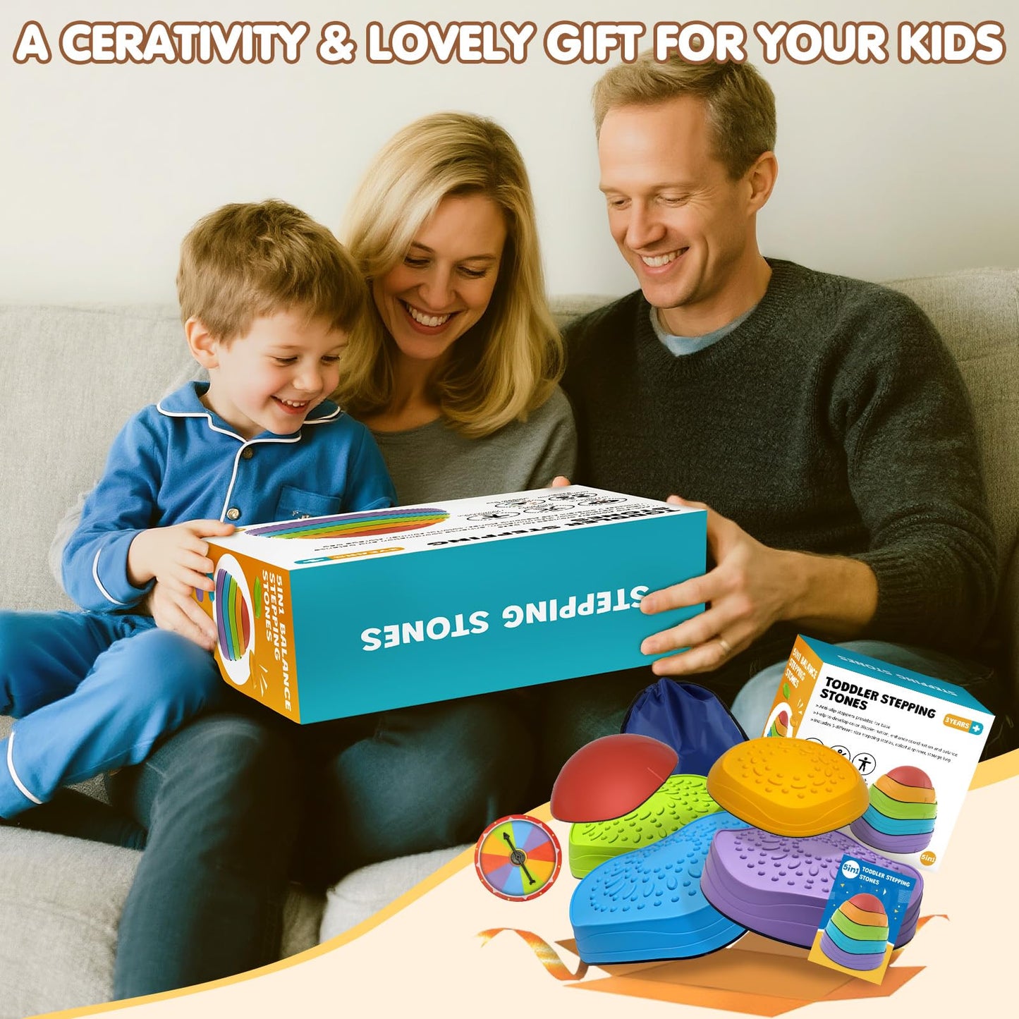 OZMI Stepping Stones for Kids – Non-Slip Balance Stones with Storage Bag