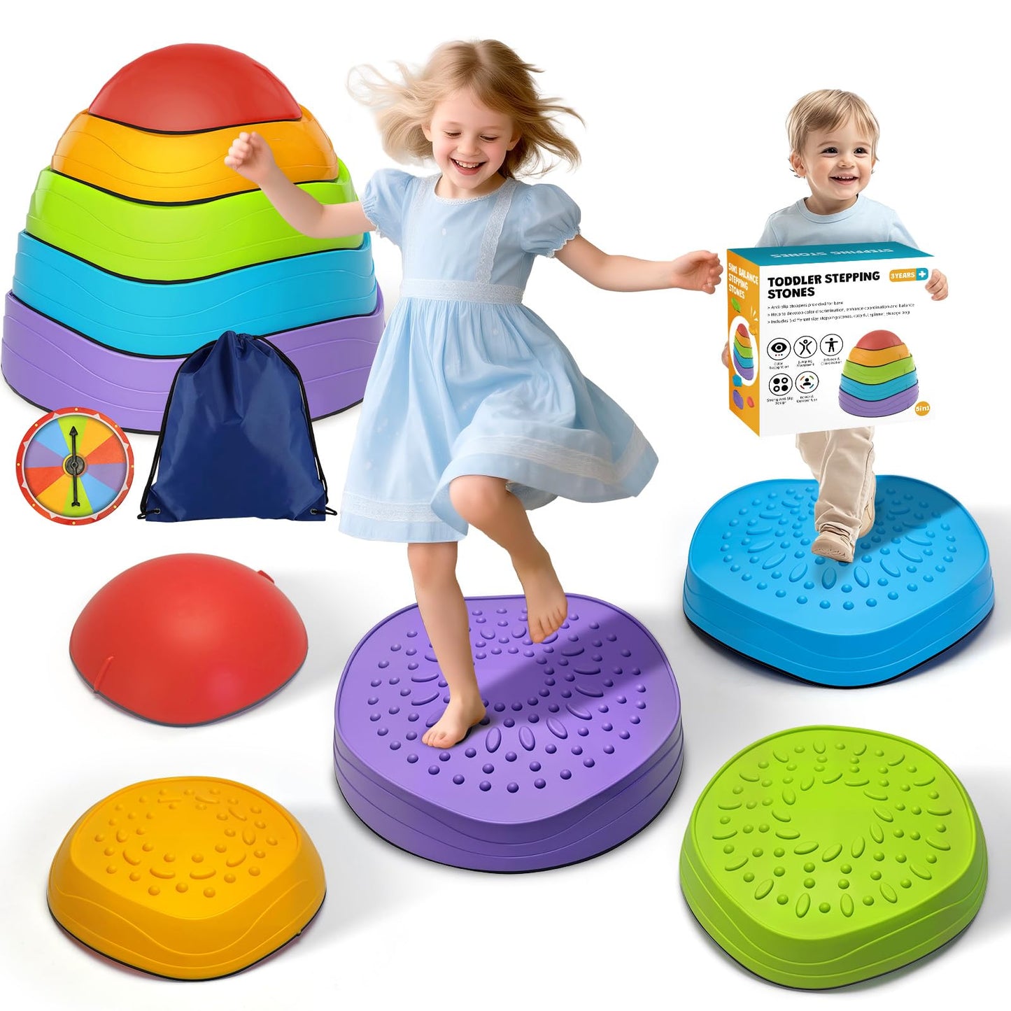 OZMI Stepping Stones for Kids – Non-Slip Balance Stones with Storage Bag