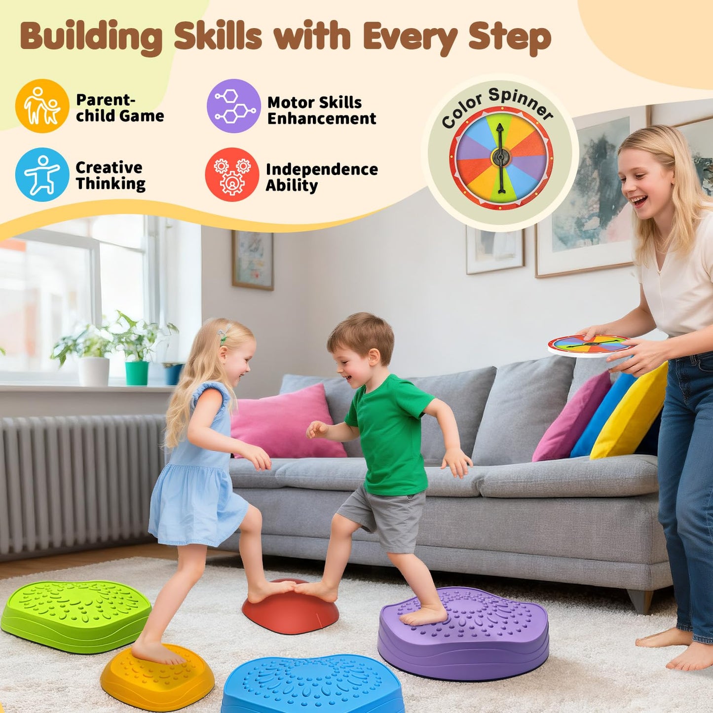 OZMI Stepping Stones for Kids – Non-Slip Balance Stones with Storage Bag