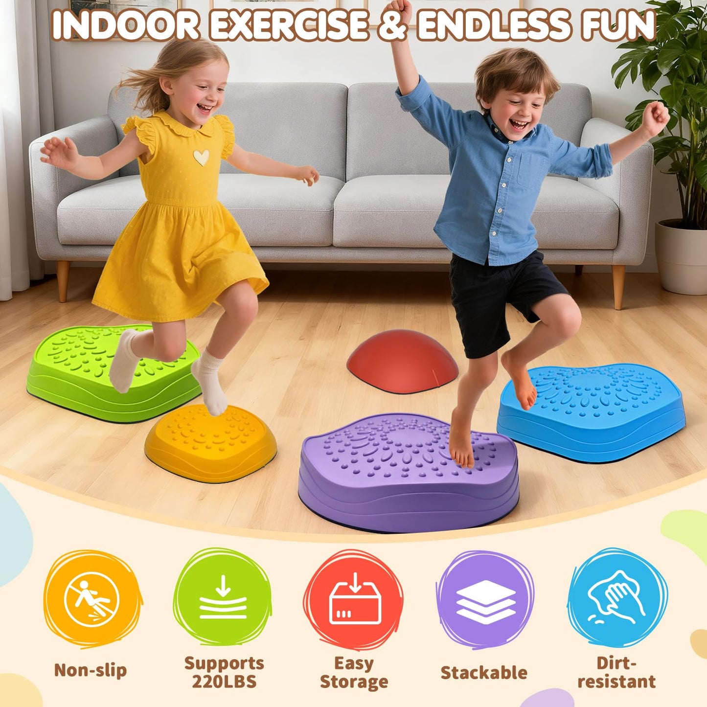 OZMI Stepping Stones for Kids – Non-Slip Balance Stones with Storage Bag