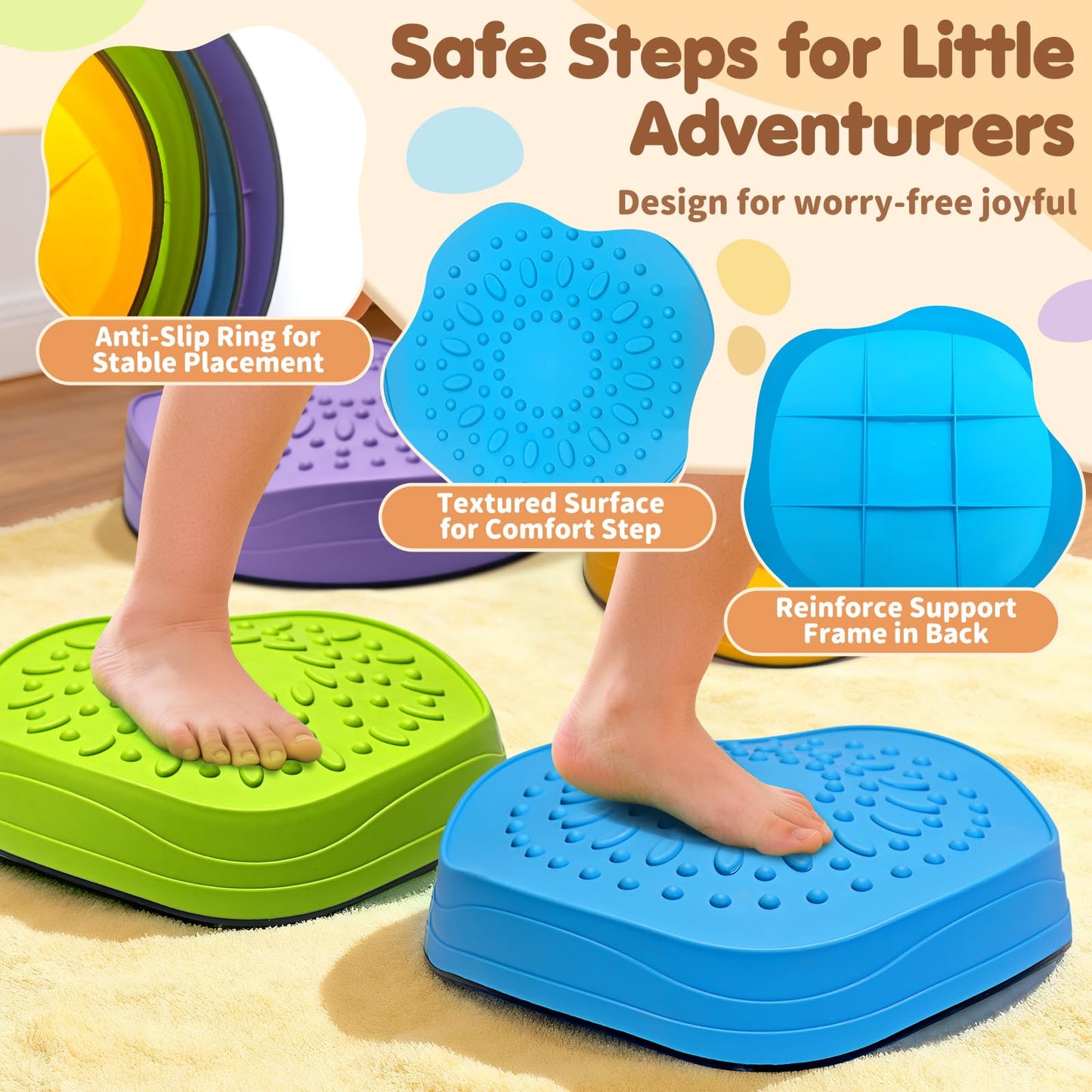 OZMI Stepping Stones for Kids – Non-Slip Balance Stones with Storage Bag