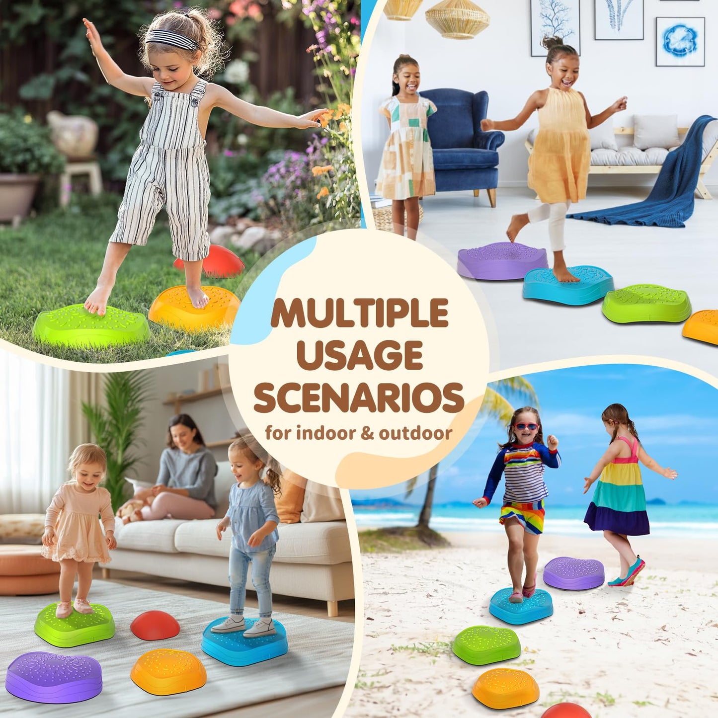 OZMI Stepping Stones for Kids – Non-Slip Balance Stones with Storage Bag