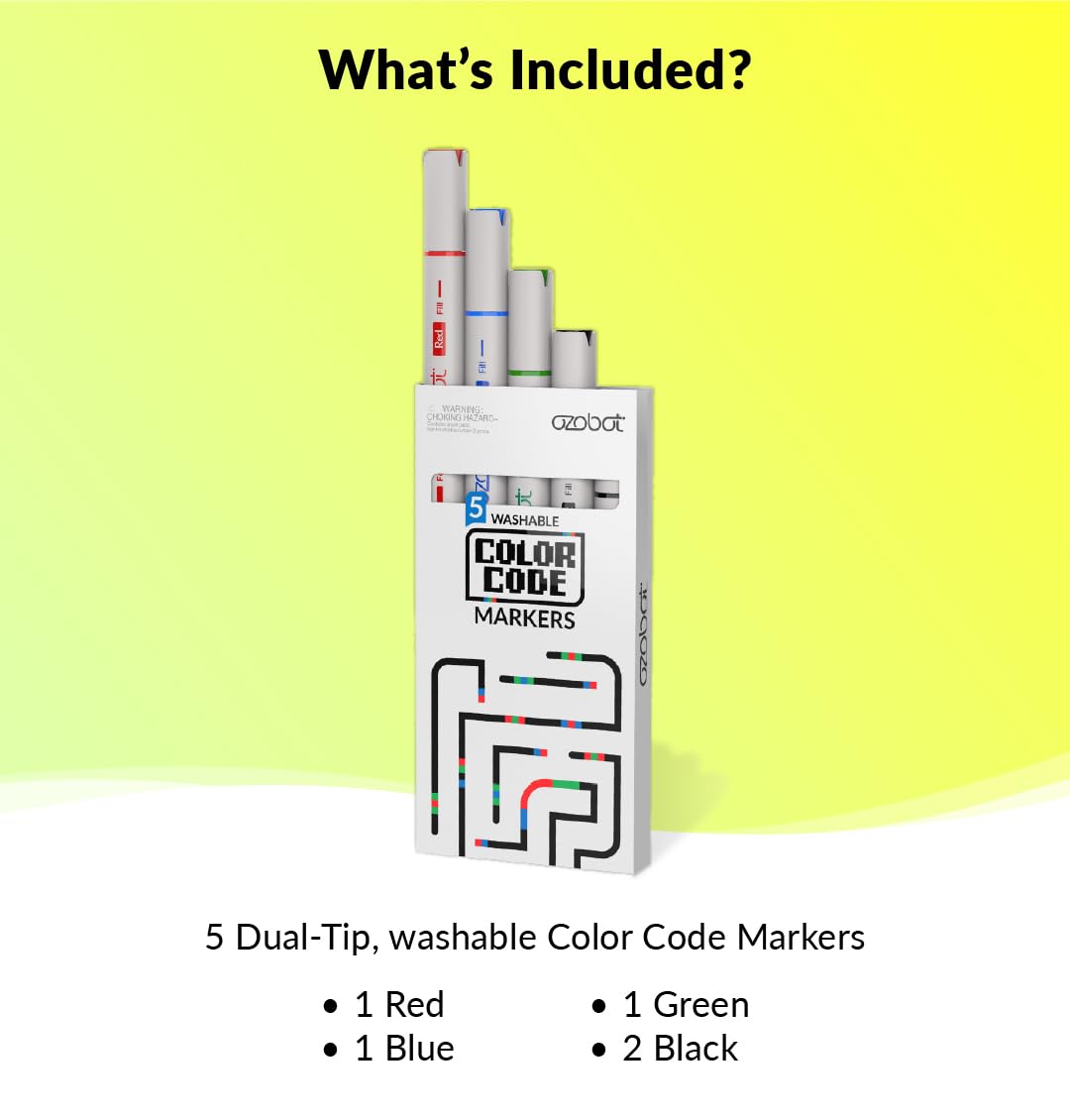 Ozobot Color Coding Markers — Dual-Sided 5-Pack for Creative STEM Education (Ages 6+)