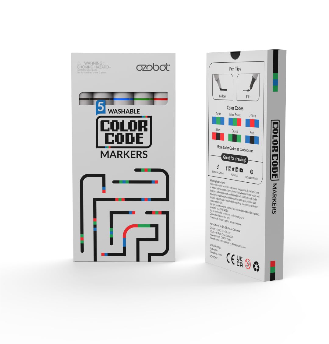 Ozobot Color Coding Markers — Dual-Sided 5-Pack for Creative STEM Education (Ages 6+)