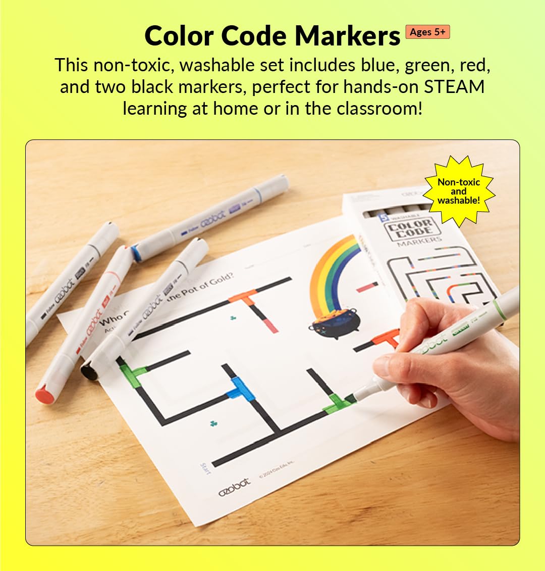 Ozobot Color Coding Markers — Dual-Sided 5-Pack for Creative STEM Education (Ages 6+)