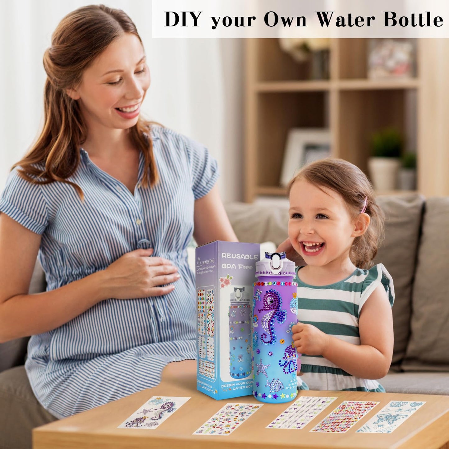 OZOSHINE Water Bottle DIY Kit for Girls – Valentines Gift & Craft (Ages 4-12)