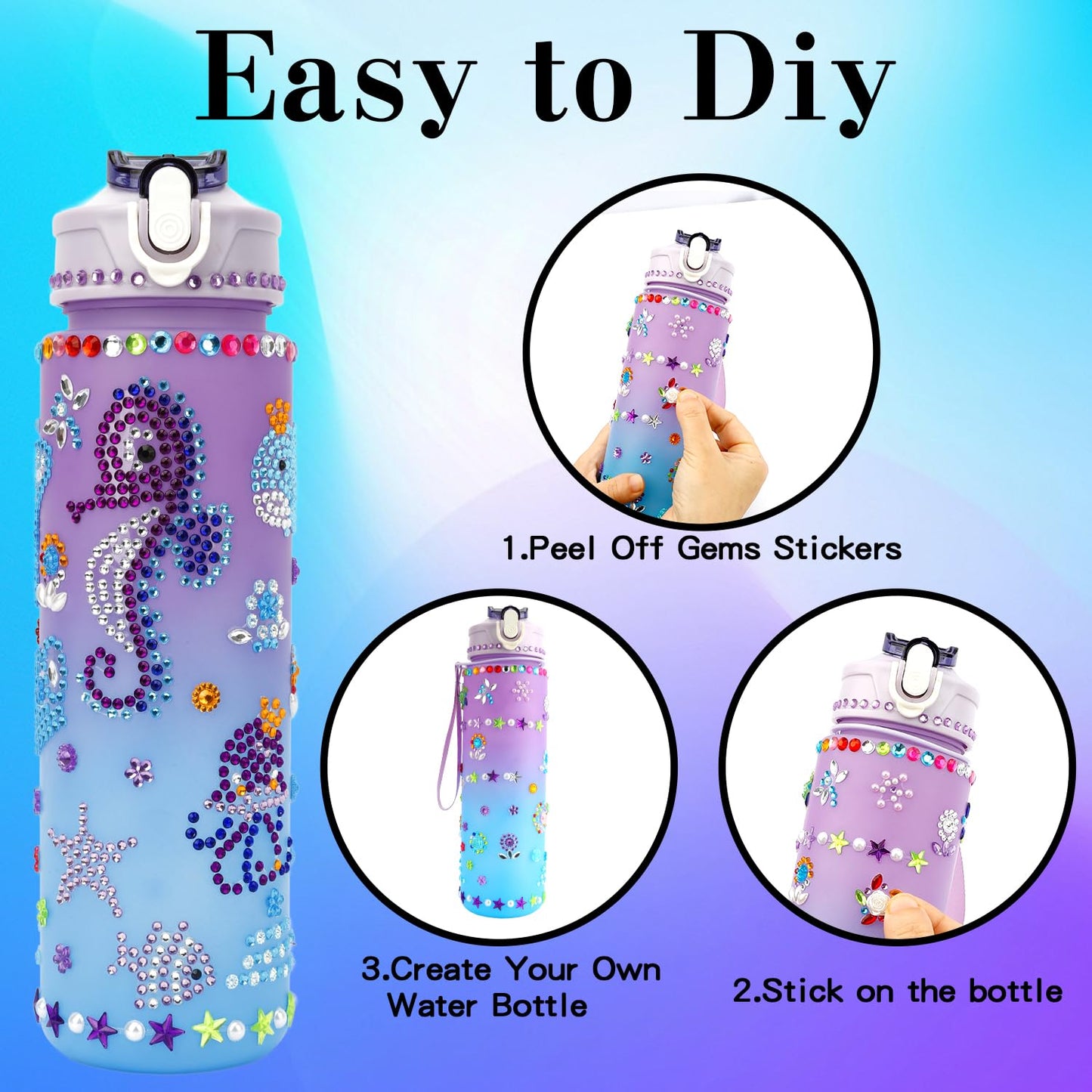 OZOSHINE Water Bottle DIY Kit for Girls – Valentines Gift & Craft (Ages 4-12)