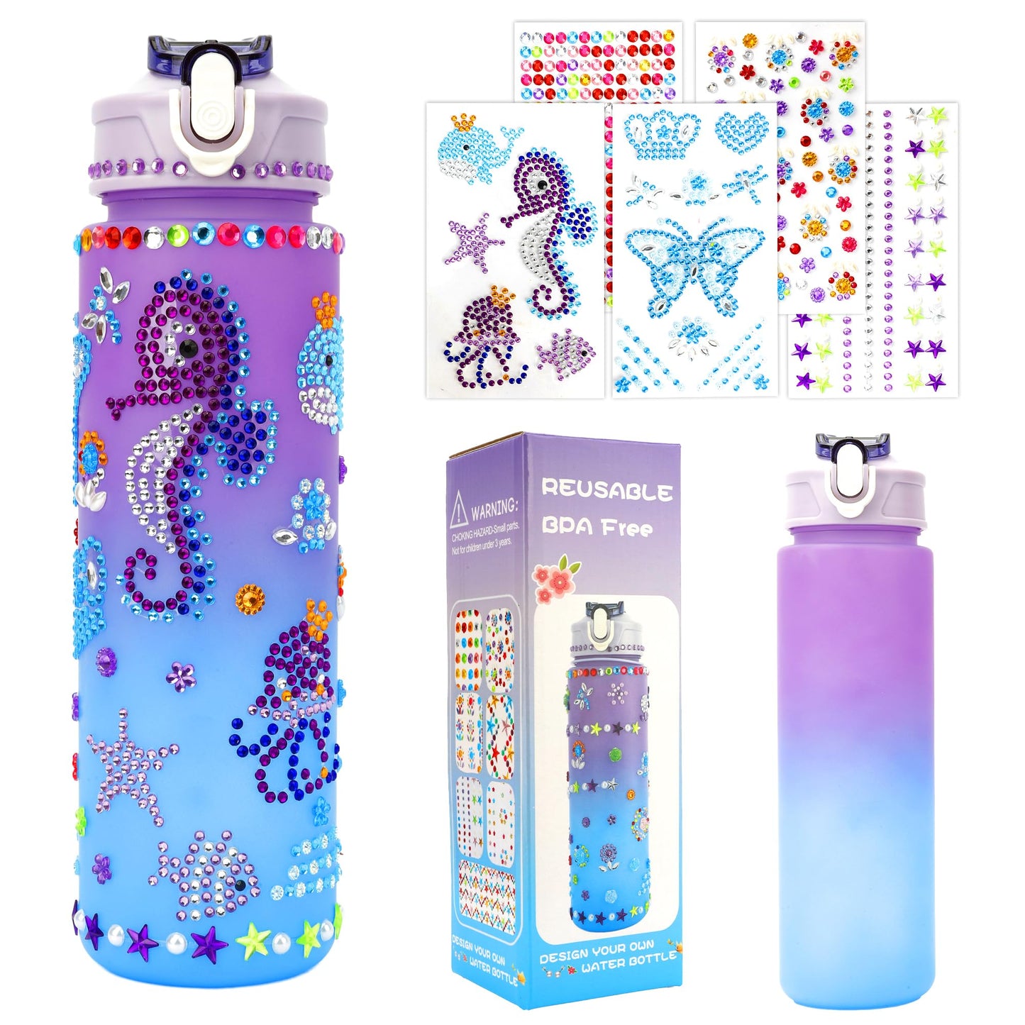 OZOSHINE Water Bottle DIY Kit for Girls – Valentines Gift & Craft (Ages 4-12)