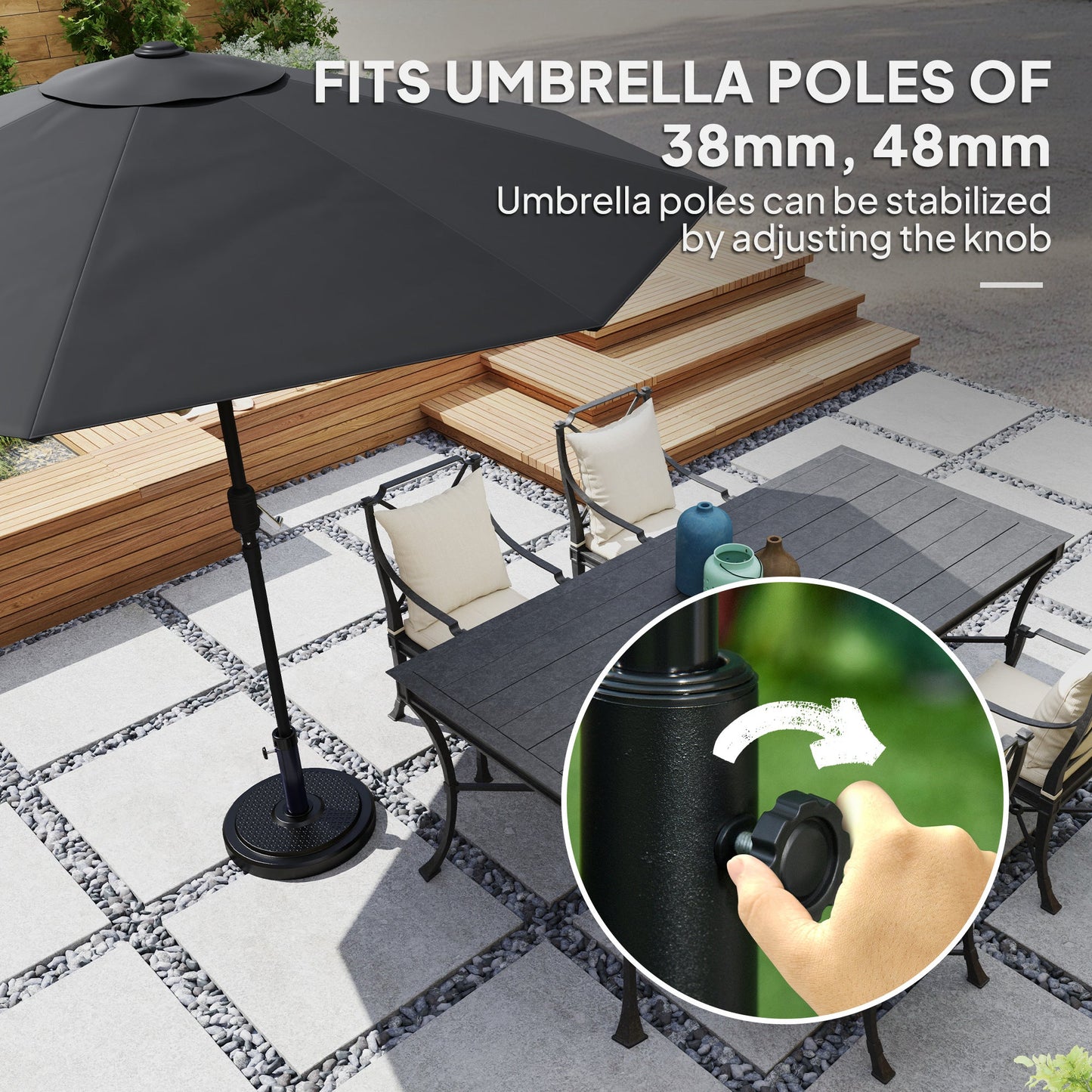 Outsunny 22kg Garden Parasol Base, Round HDPE Sun Umbrella Base, Black