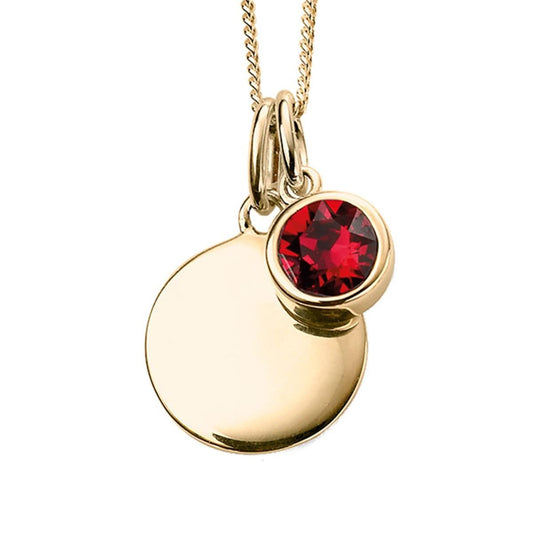 July Yellow Gold Plated Birthstone Engravable Disc Necklace P5014
