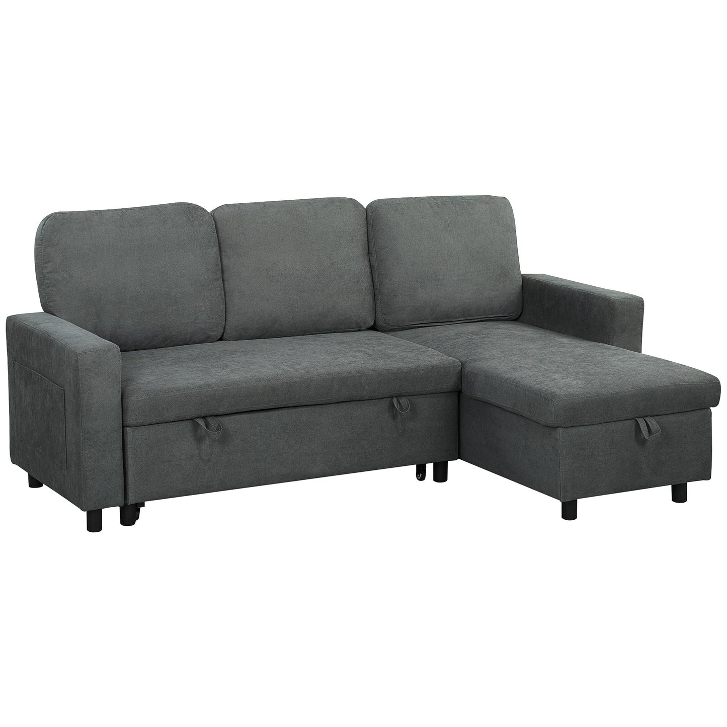 HOMCOM Pull Out Sofa Bed L Shape Corner Sofa w/ Reversible Chaise