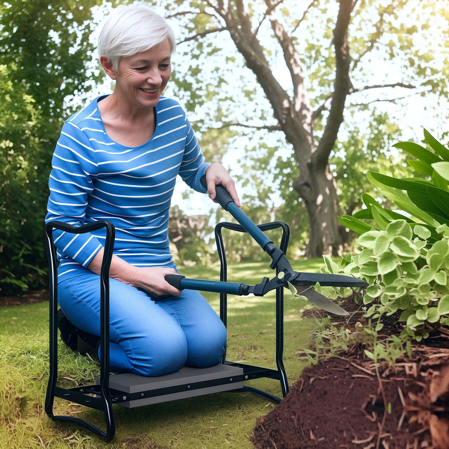 Outsunny 2 In1 Folding Garden Kneeler Foam Chair Pad Support Bench, Grey