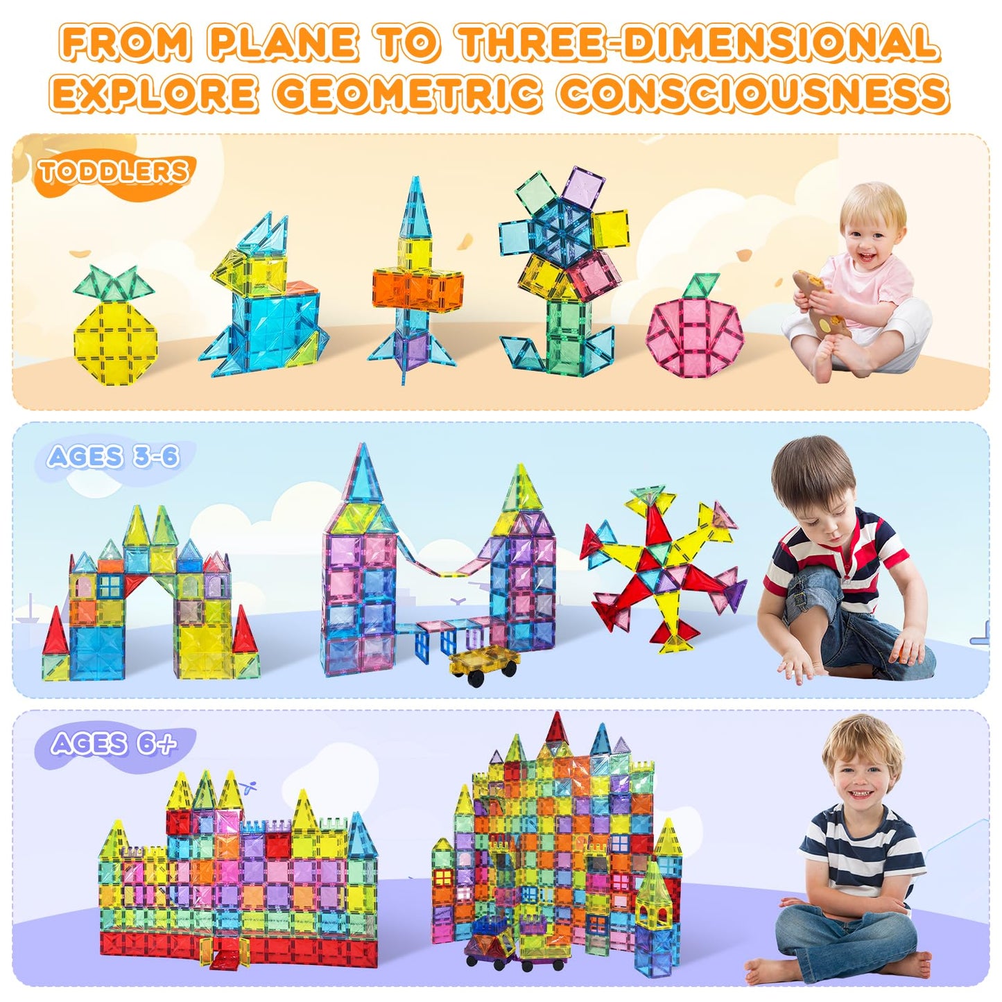 Paaxido 130PCS Magnetic Tiles with 2 Cars – 4D Diamond STEM Building Set