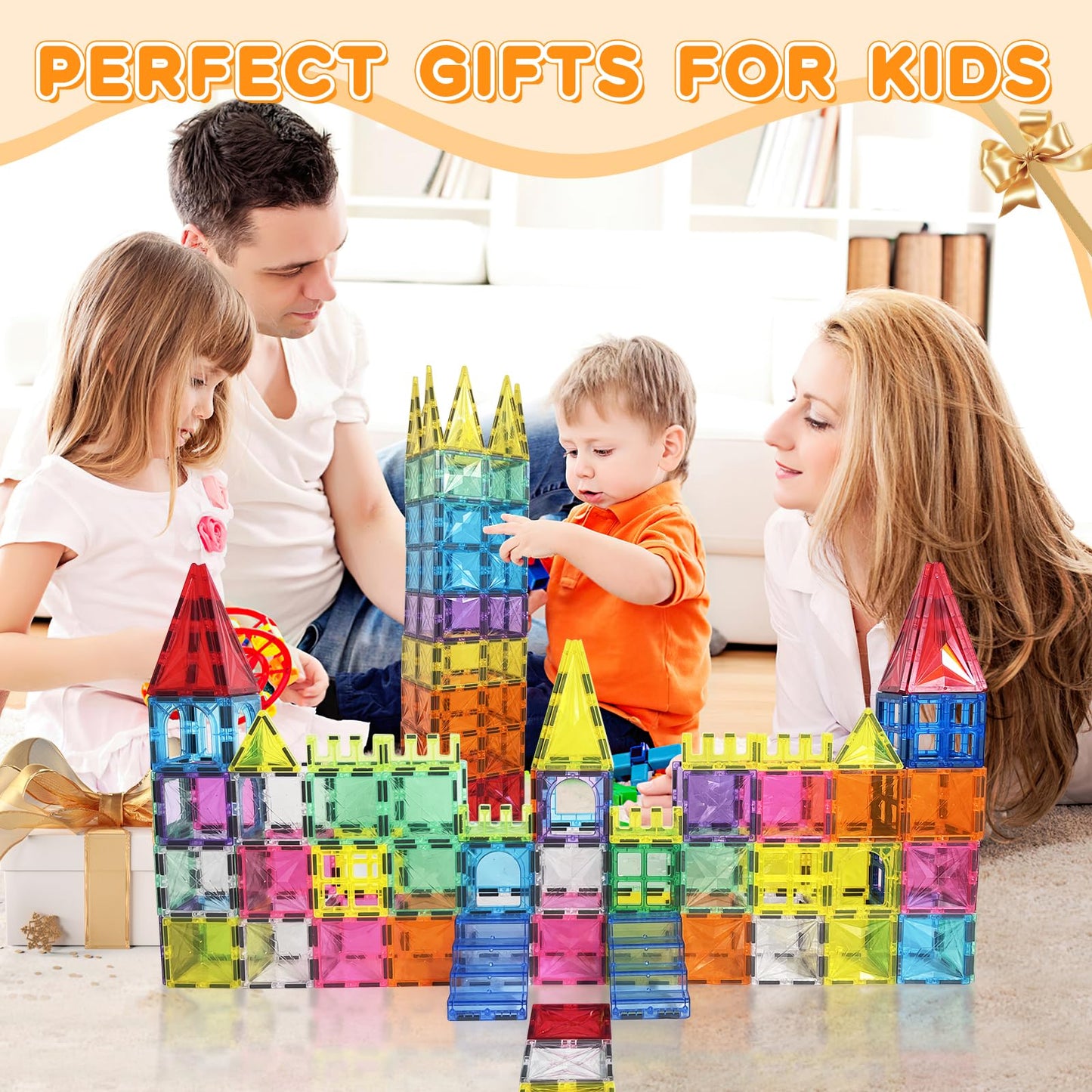 Paaxido 130PCS Magnetic Tiles with 2 Cars – 4D Diamond STEM Building Set