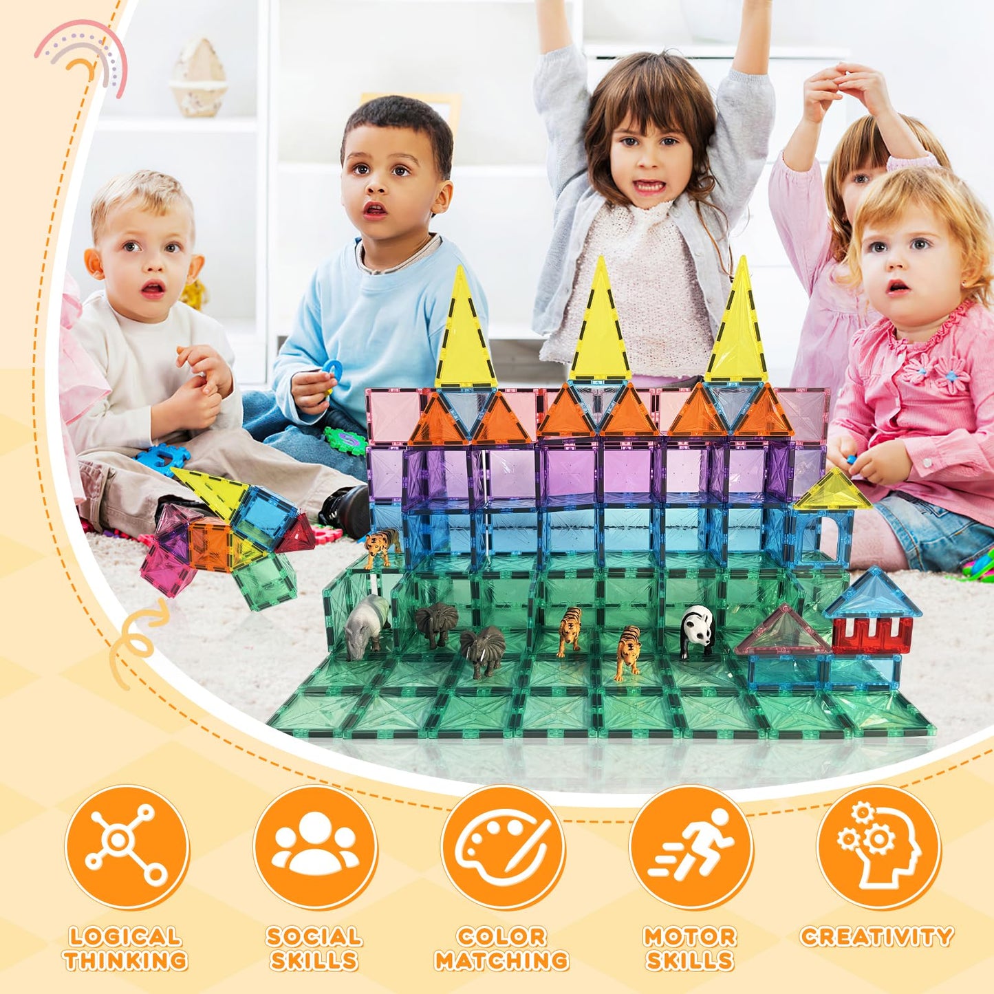 Paaxido 130PCS Magnetic Tiles with 2 Cars – 4D Diamond STEM Building Set
