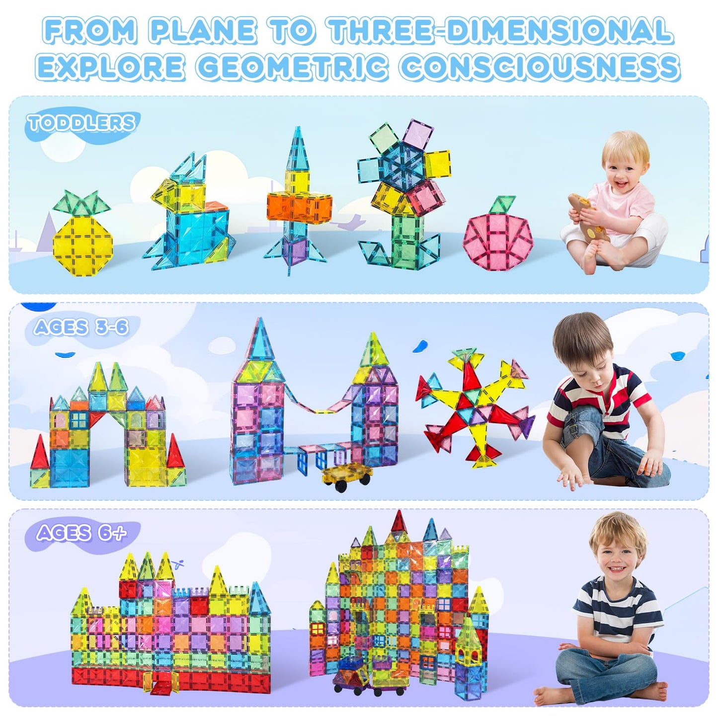 Paaxido Magnetic Tiles 100PCS – 4D Diamond STEM Blocks for Kids 3-8