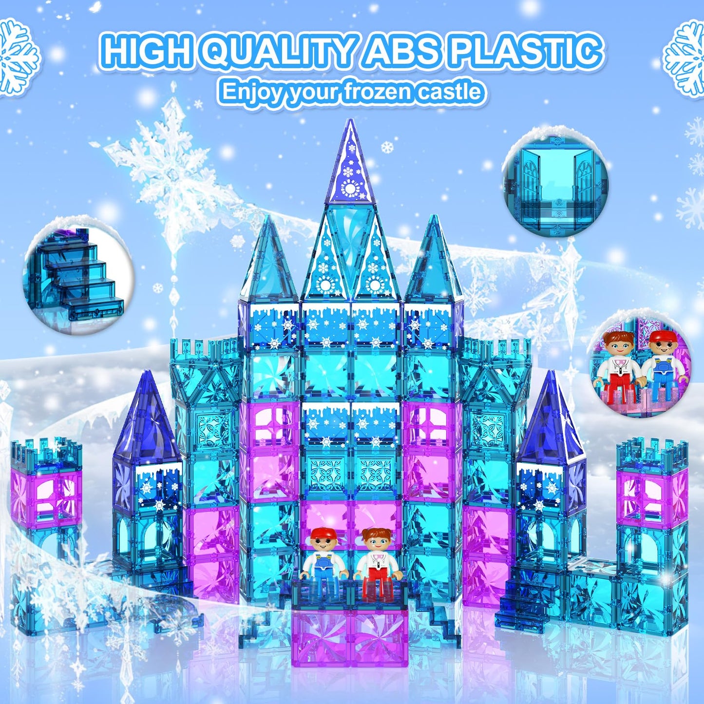 Paaxido Magnetic Tiles 102 Pieces – Diamond Ice Castle Building Blocks for Kids 3-8