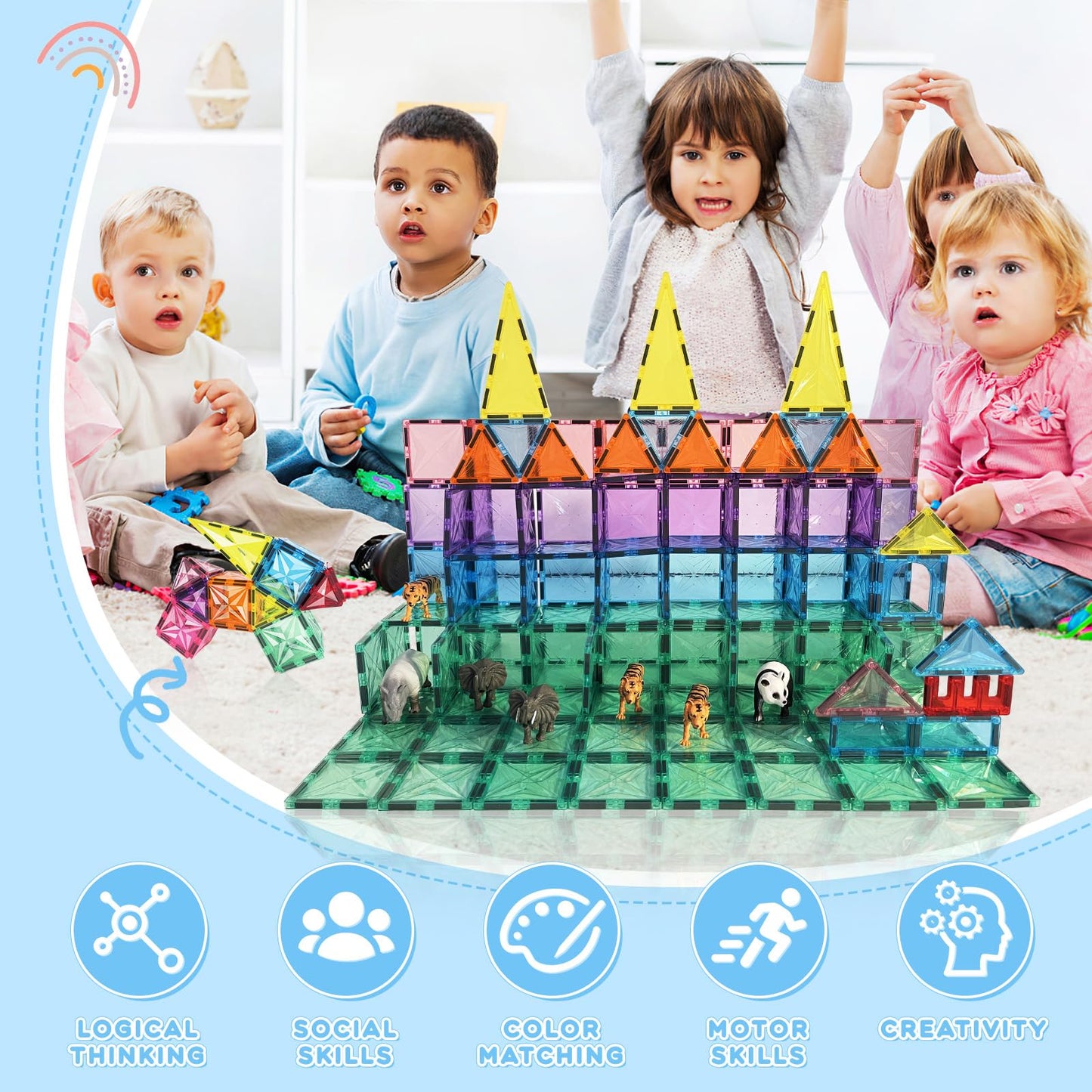 Paaxido Magnetic Tiles 100PCS – 4D Diamond STEM Blocks for Kids 3-8