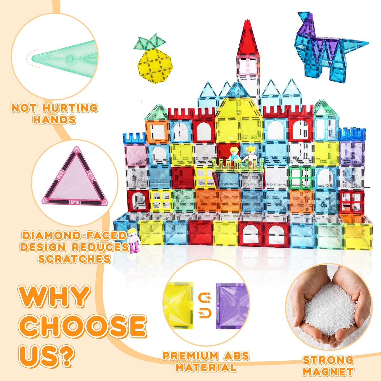 Paaxido 130PCS Magnetic Tiles with 2 Cars – 4D Diamond STEM Building Set