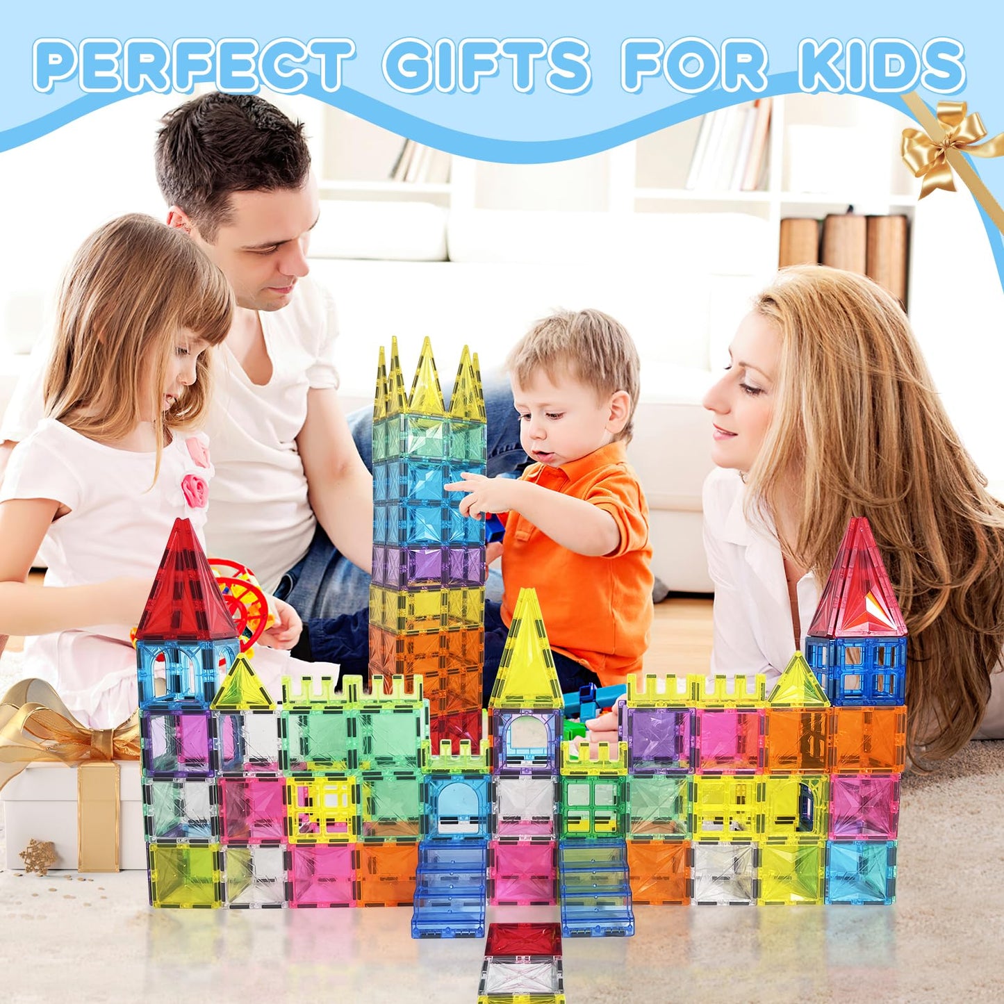 Paaxido Magnetic Tiles 100PCS – 4D Diamond STEM Blocks for Kids 3-8