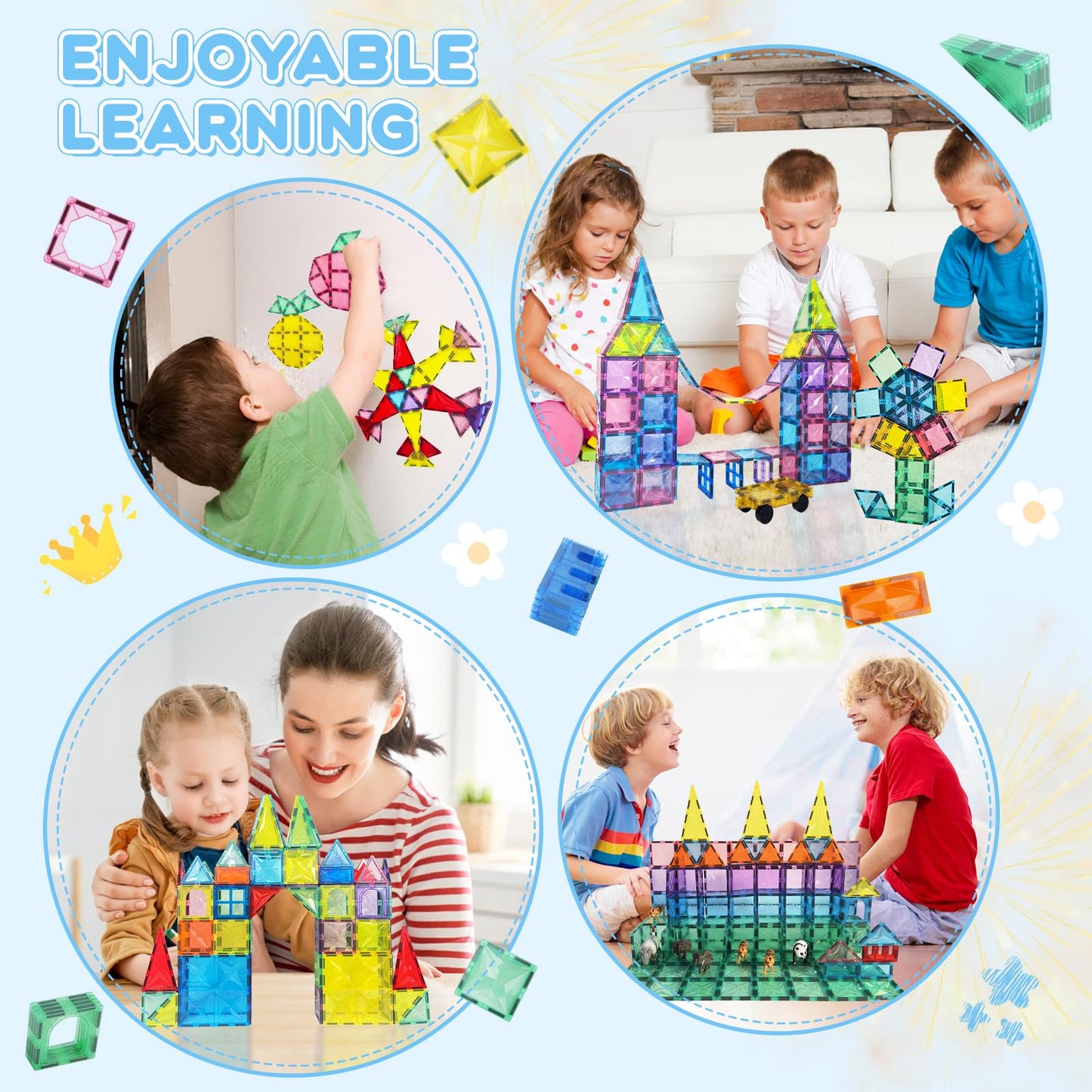 Paaxido Magnetic Tiles 100PCS – 4D Diamond STEM Blocks for Kids 3-8